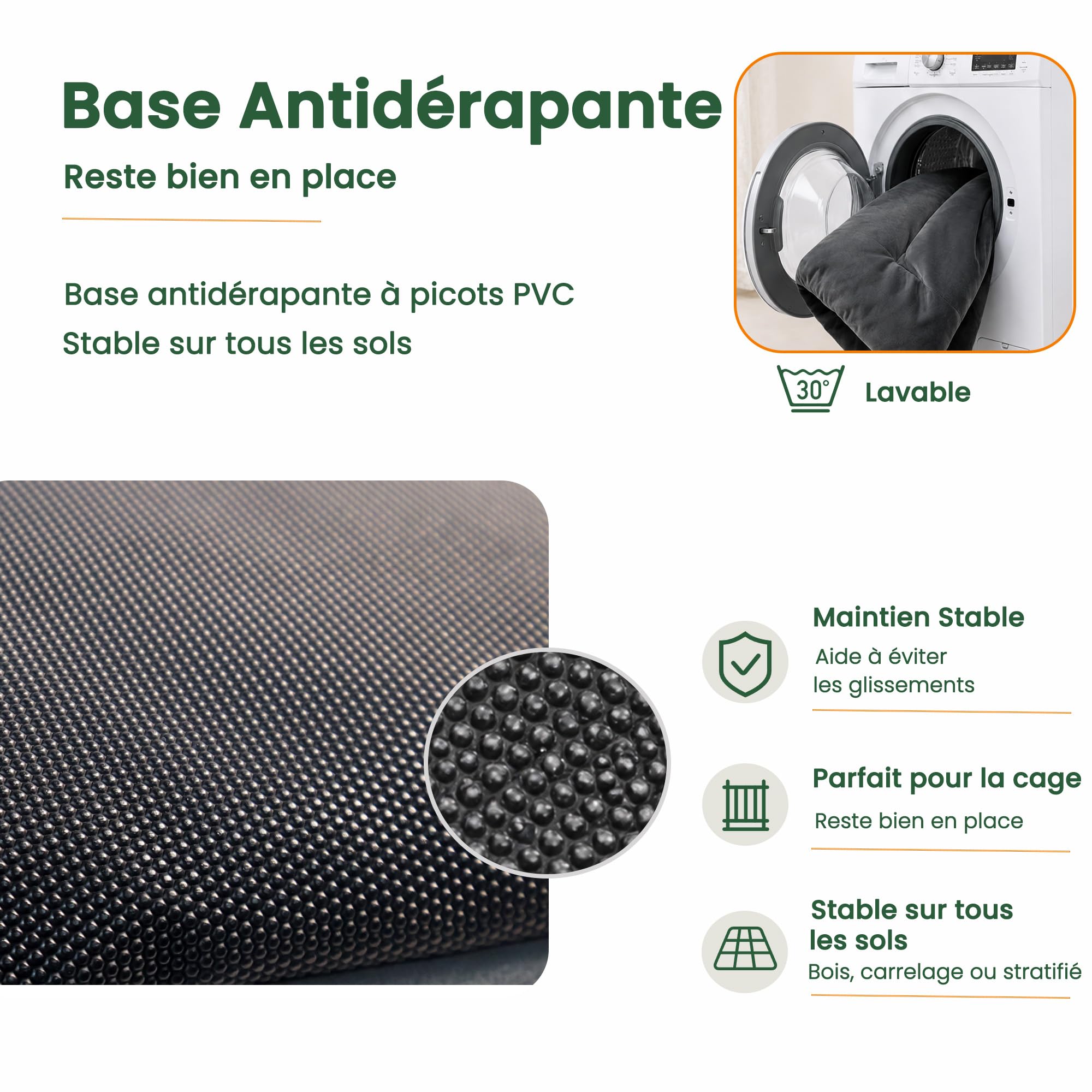 RovePad Cozy Tapis pour cage pour chien - 6 cm d'épaisseur - En velours - Dessous antidérapant en PVC - Lavable - Gris - Taille M