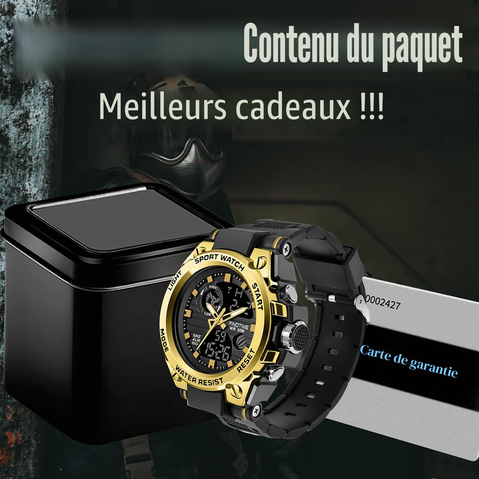 Montre Homme Militaire de Sport Etanche chronomètre Digitale Réveil LED Analogique Montre Connectee Homme