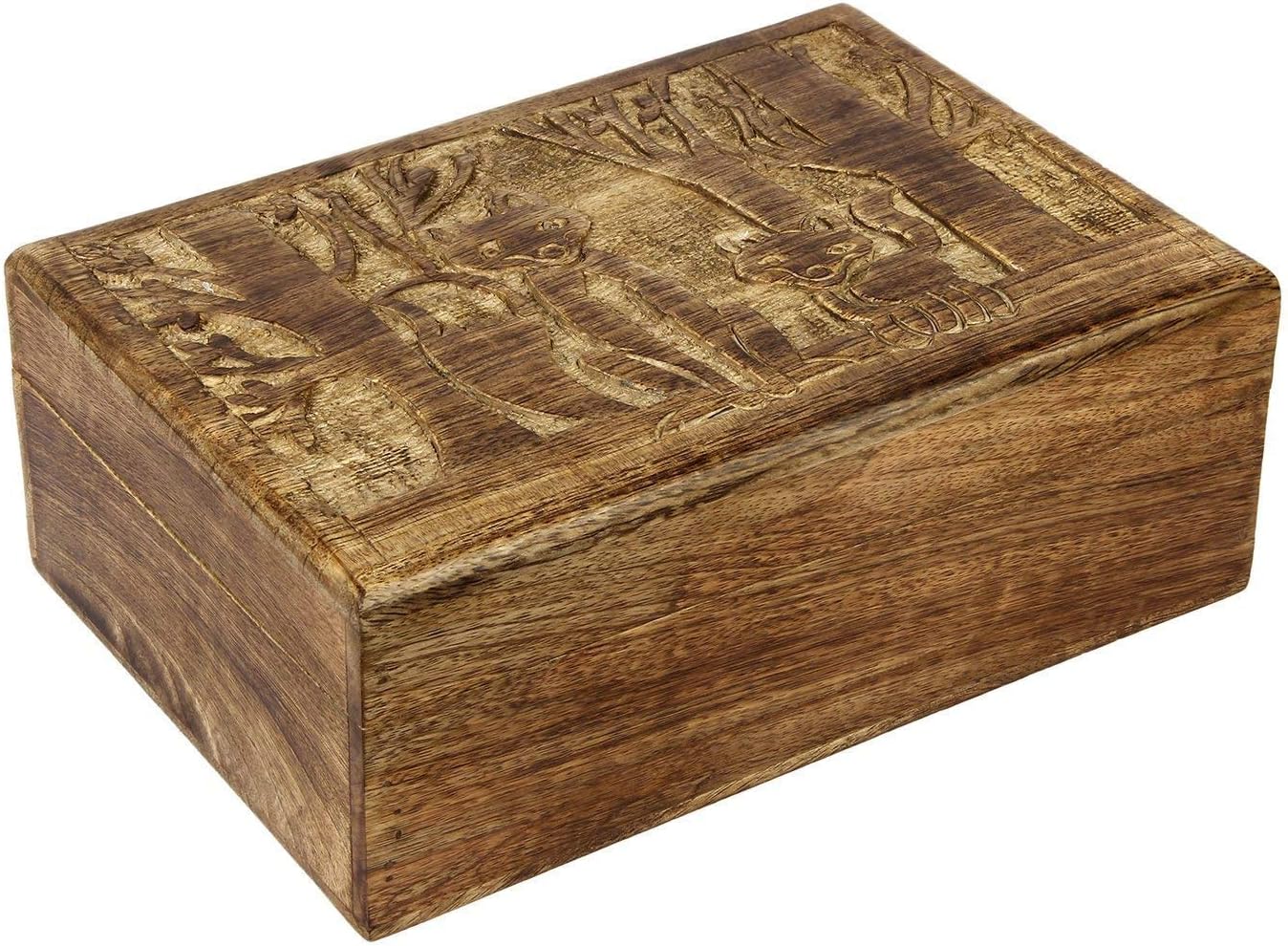 Wooden Keepsake Box for Men Women Fox Designed Carved Multi-Utility Jewellery Storage Organizer Home Living Room Decor