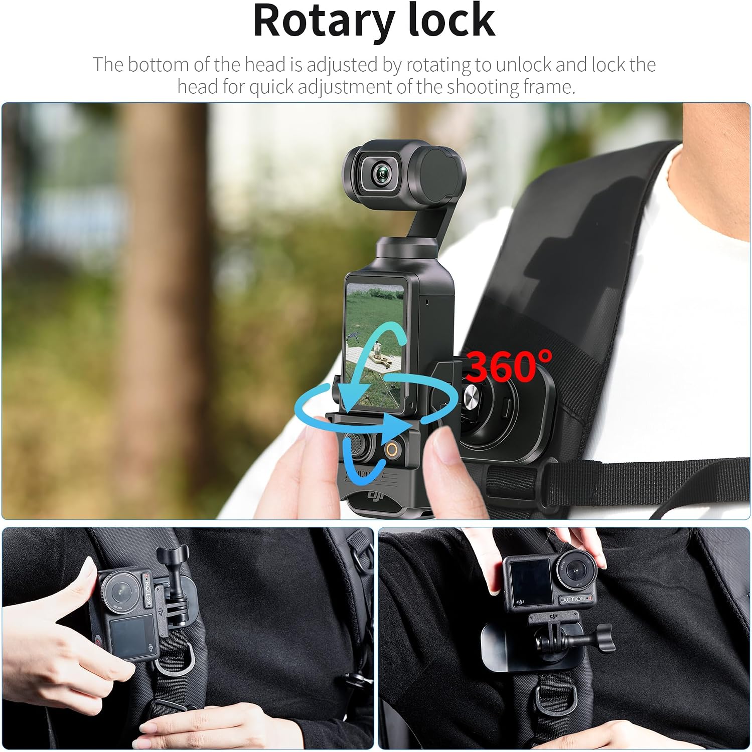 Holotap Action Camera Chest Mount, Magnetic 360° Rotation Backpack Shoulder Strap Mount Clip Attachment Vlog Aceessories for Gopro Hero/DJI OSMO Pocket, Black