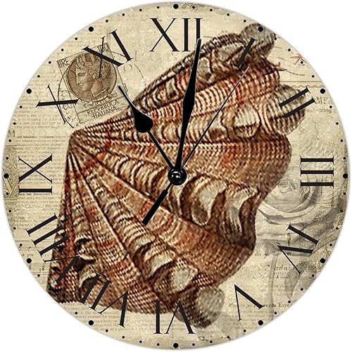 Miniatura 103 de ArogGeld Reloj de pared con diseño de estrella de mar antigua francesa, de cloruro de polivinilo, con números romanos, de 10 pulgadas, funciona