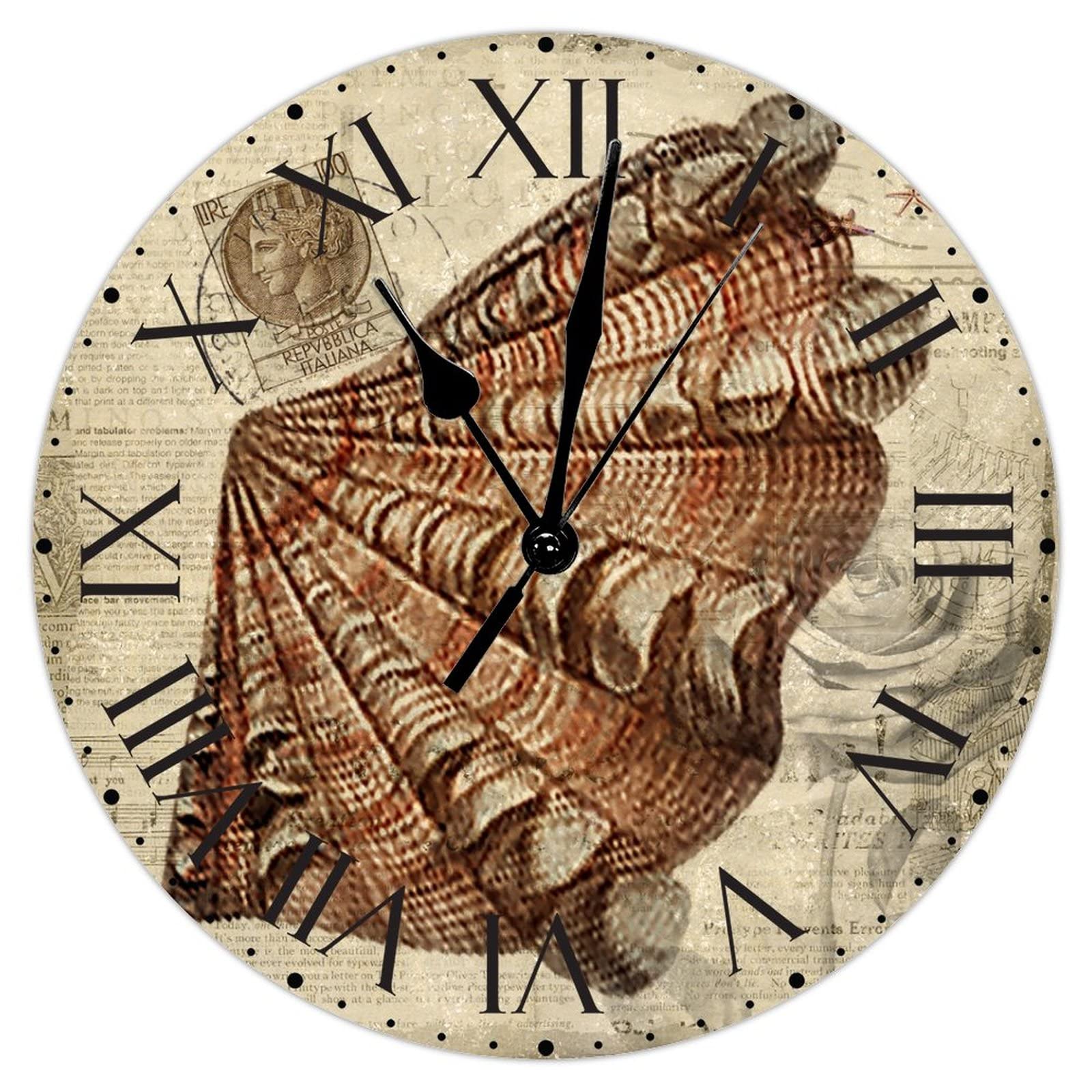 Grande horloge murale 30 cm en PVC rustique chic à chiffres romains
