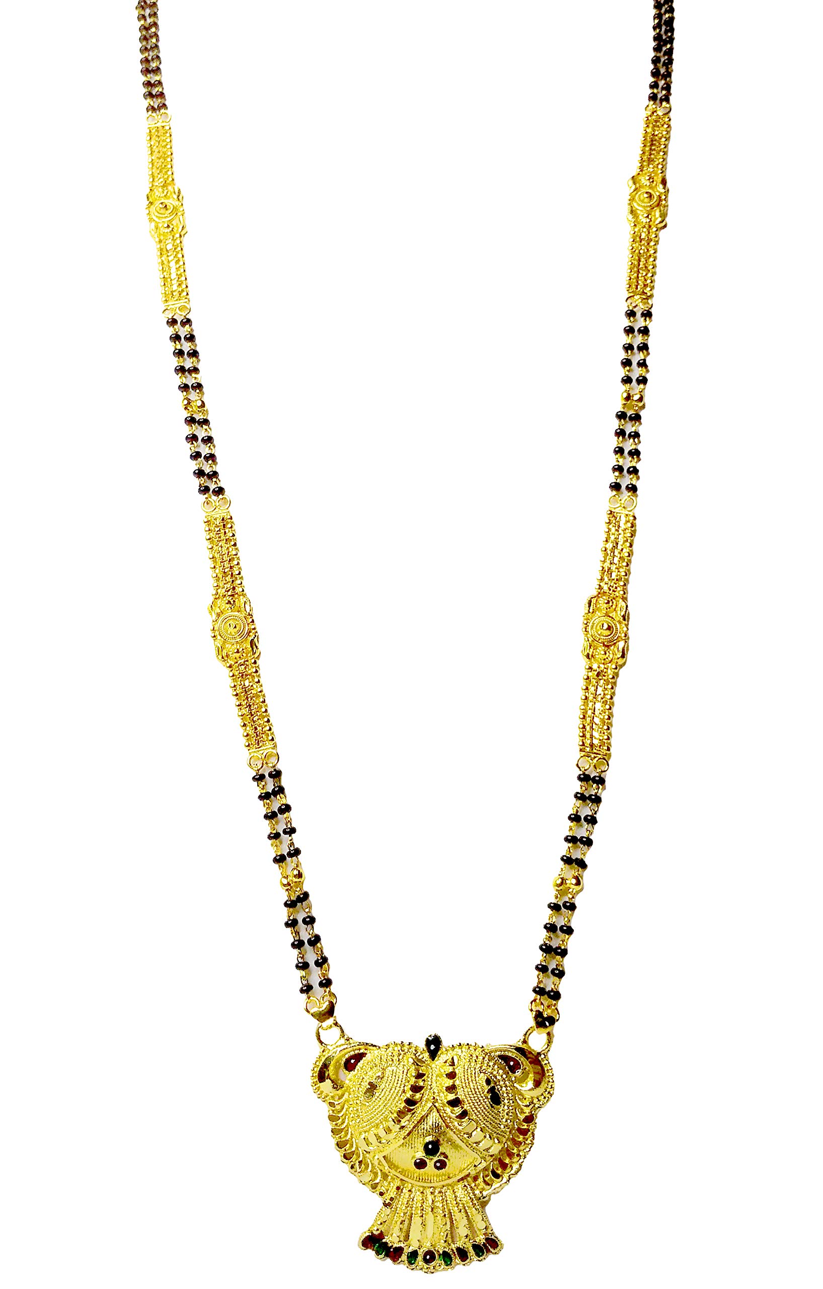 MIRAYA CREATIONS Mangalsutra with Gold Finish and Black Bead Double Layer Long Chain Pendant for women (Drop Shaped Pendant) (B08CJJK2YW) Amazon Price History, Amazon Price Tracker