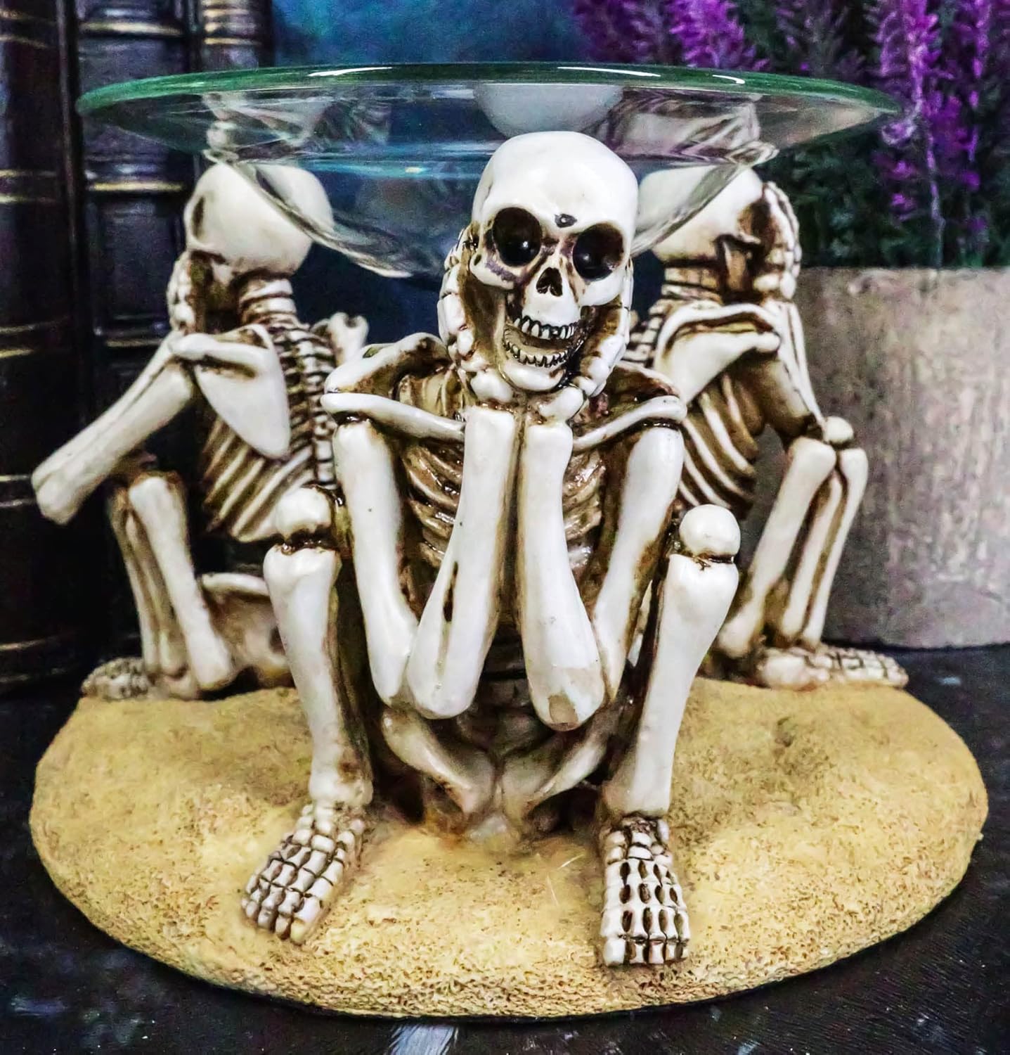 Ebros Gift Whimsical Funny Macabre See Hear Speak No Evil Skeletons Candle Heat Oil Burner Tart Warmer Aroma Scent Figurine Home Fragrance Decorative Ossuary Skulls Skeletons Aromatherapy Accessory