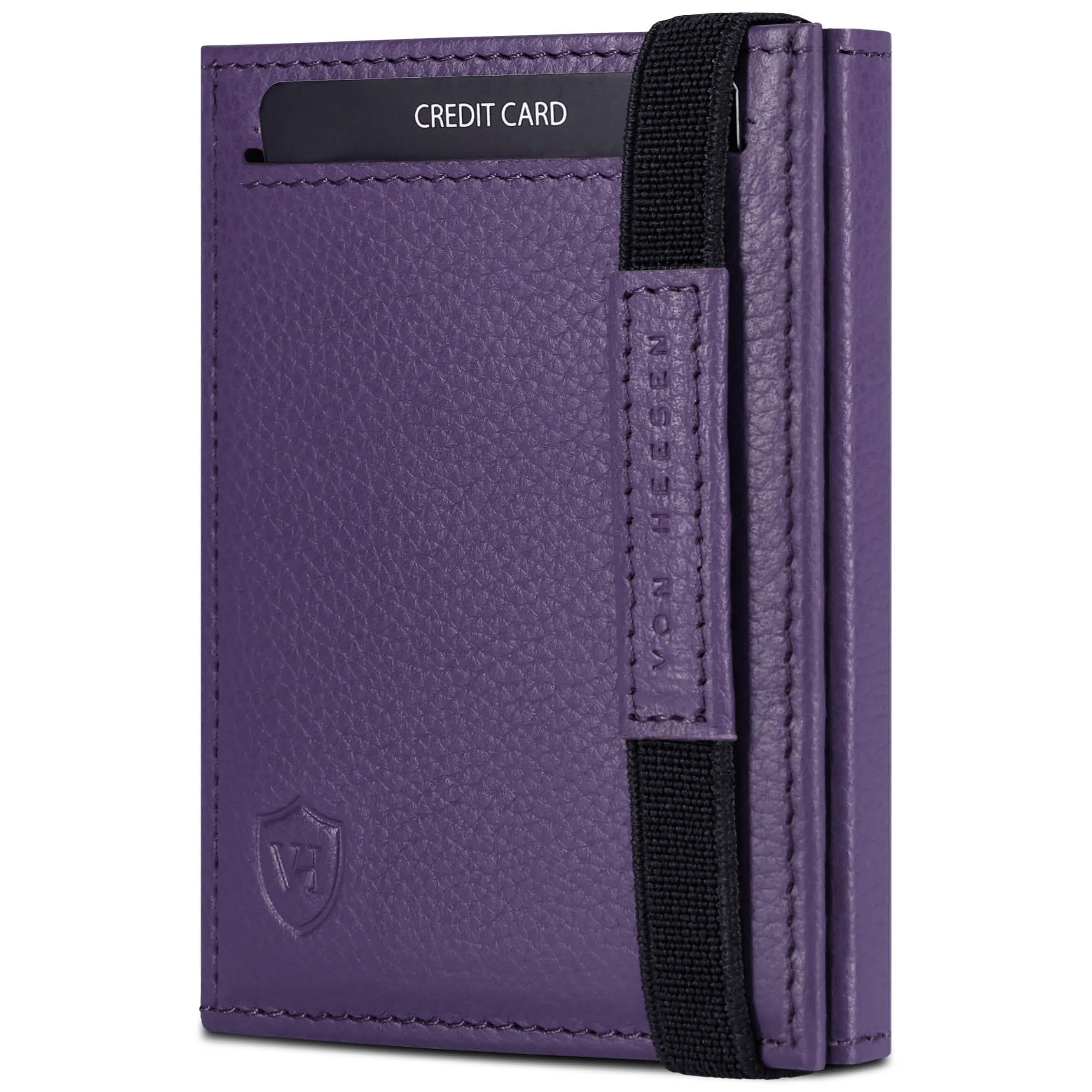 VON HEESEN Slim Wallet mit RFID Schutz - Geldbörse Herren klein - Mini Geldbeutel Damen Portmonee - Kartenetui Echtleder Karten Portemonnaie - Leder Kreditkartenetui Violet