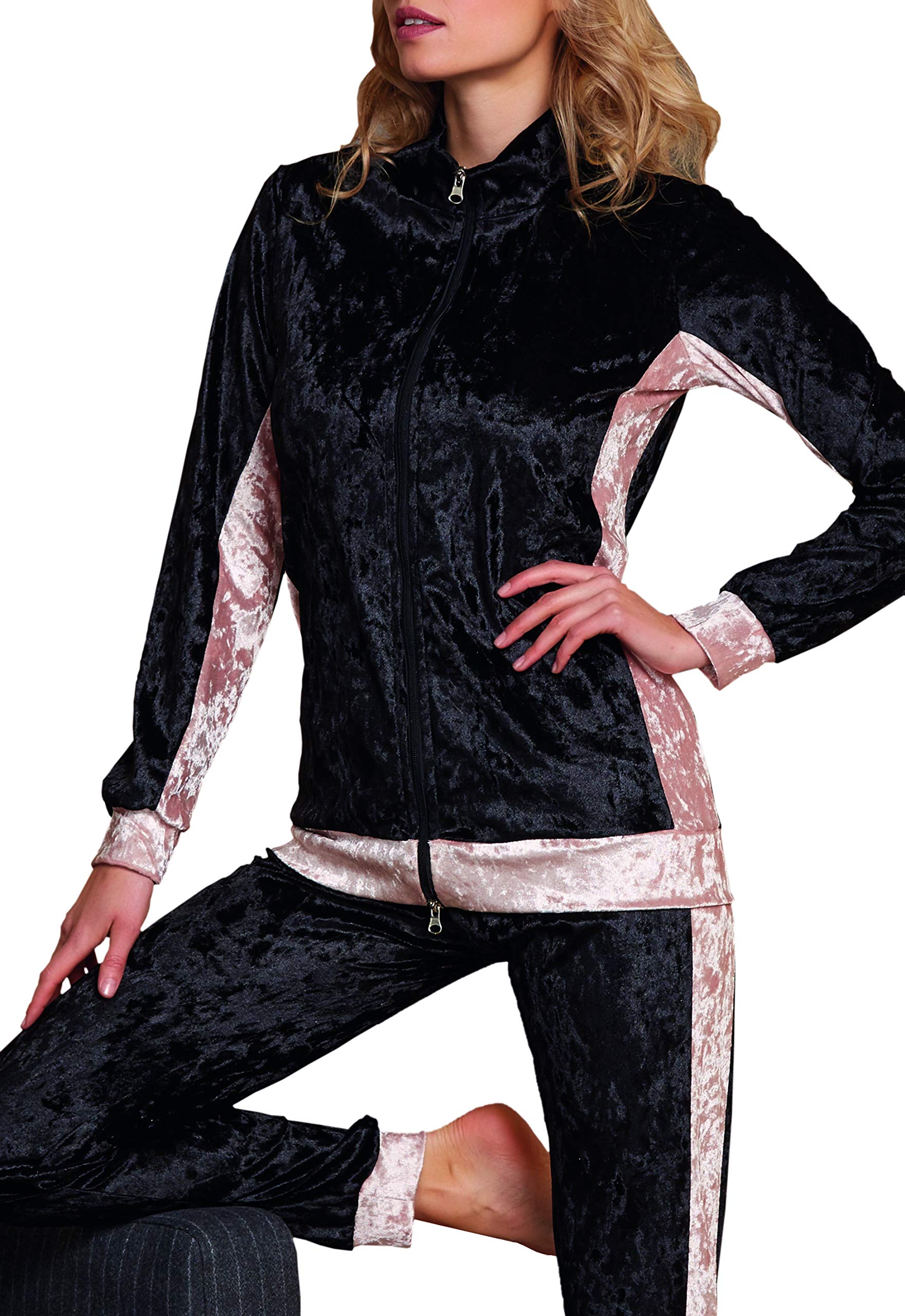 Chándal de mujer de invierno azul de chenilla, tejido microlunares, sudadera con cremallera de manga larga + pantalón largo con puños – Ropa pijama de noche turquesa 42