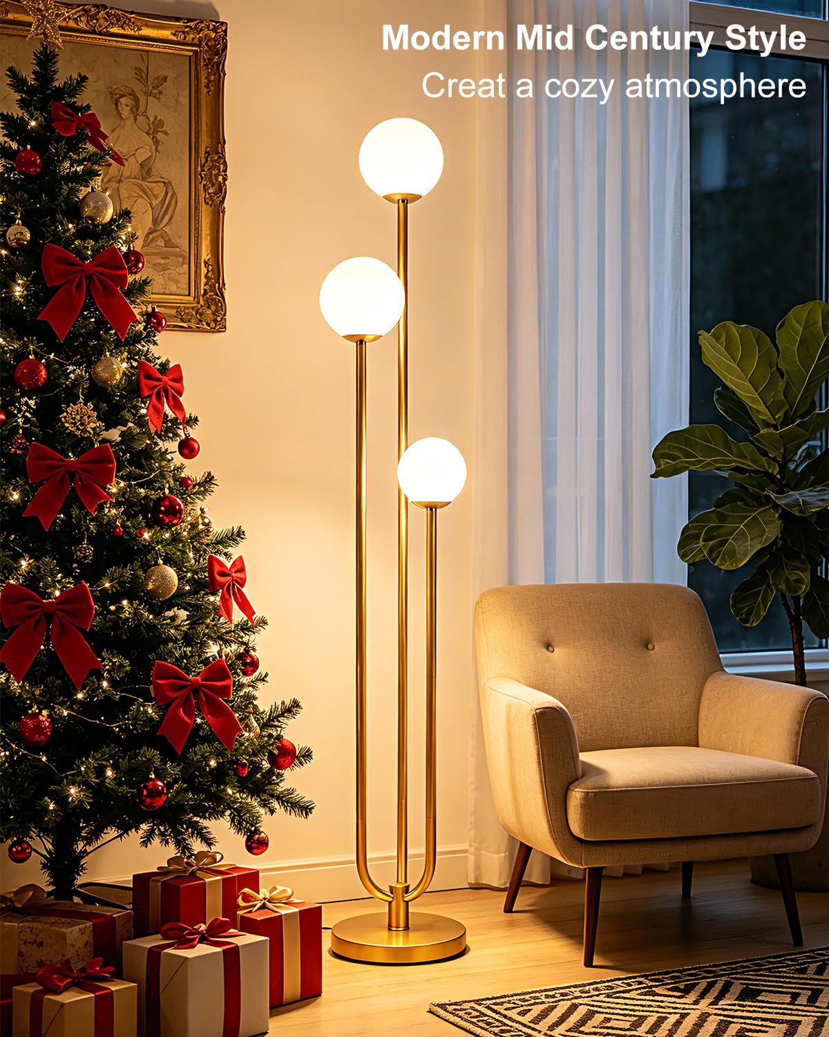 The Best Modern Floor Lamps in 2026 2 63IN 3-Light Dimmable Floor Lamp, Unique Gold Tall Standing Lamps with 3000K G9 - product photo