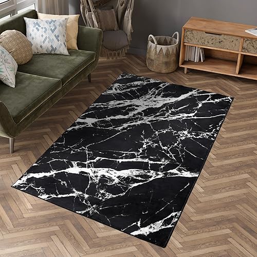 Asrug Alfombras lavables de 4 x 6, alfombras de diseño mármol, elegantes, suaves que no desprende pelusa, con respaldo antideslizante, alfombra de