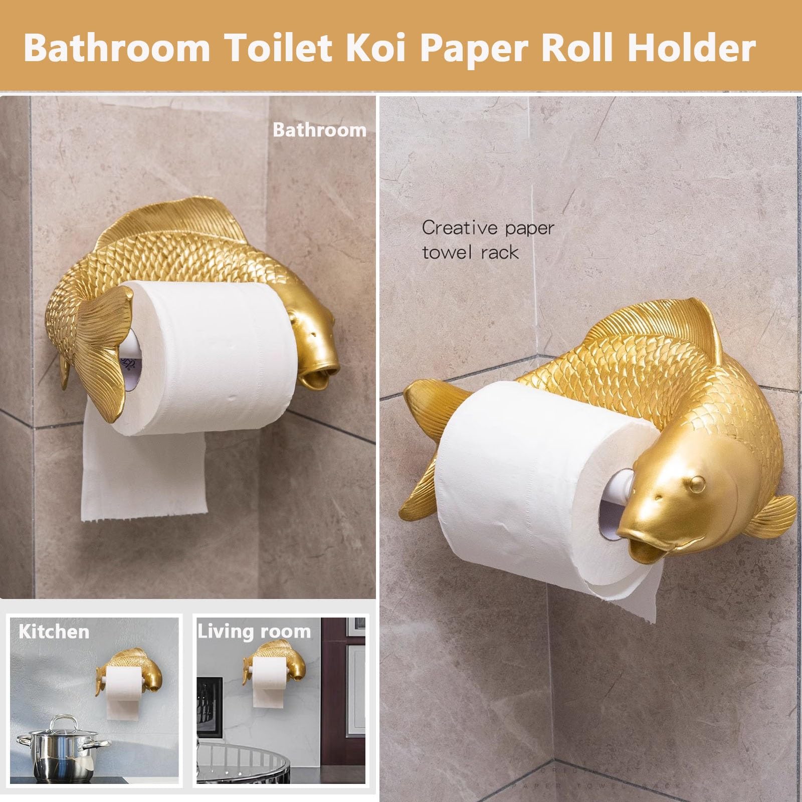 Amazon.co.jp: ゴールドトイレットペーパーホルダー 鯉の魚像 壁の装飾