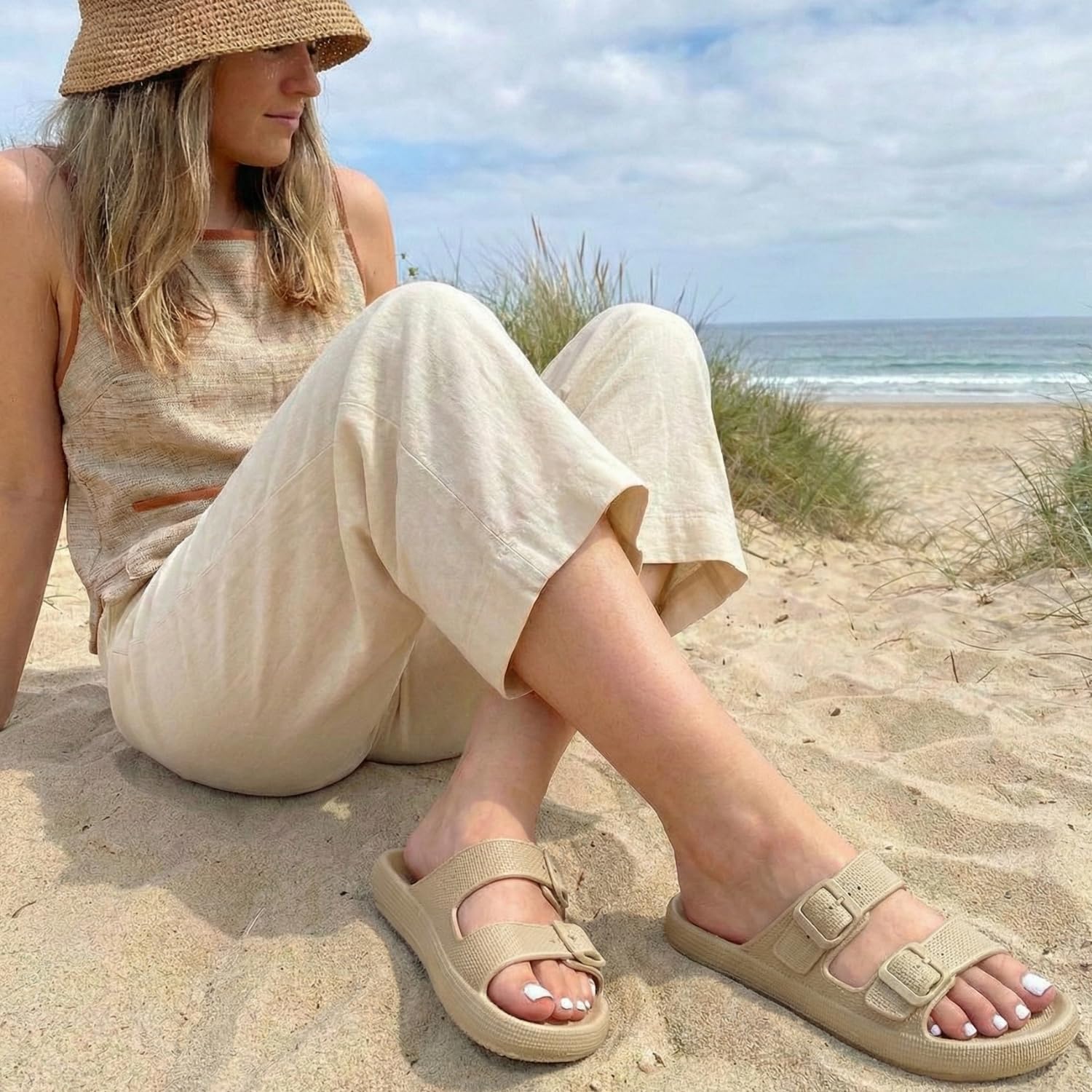 CUSHIONAIRE Fame Pillow Recovery Sandals for Women, Adjustable Double Buckle Waterproof EVA Cloud Slides for Women - Image 3