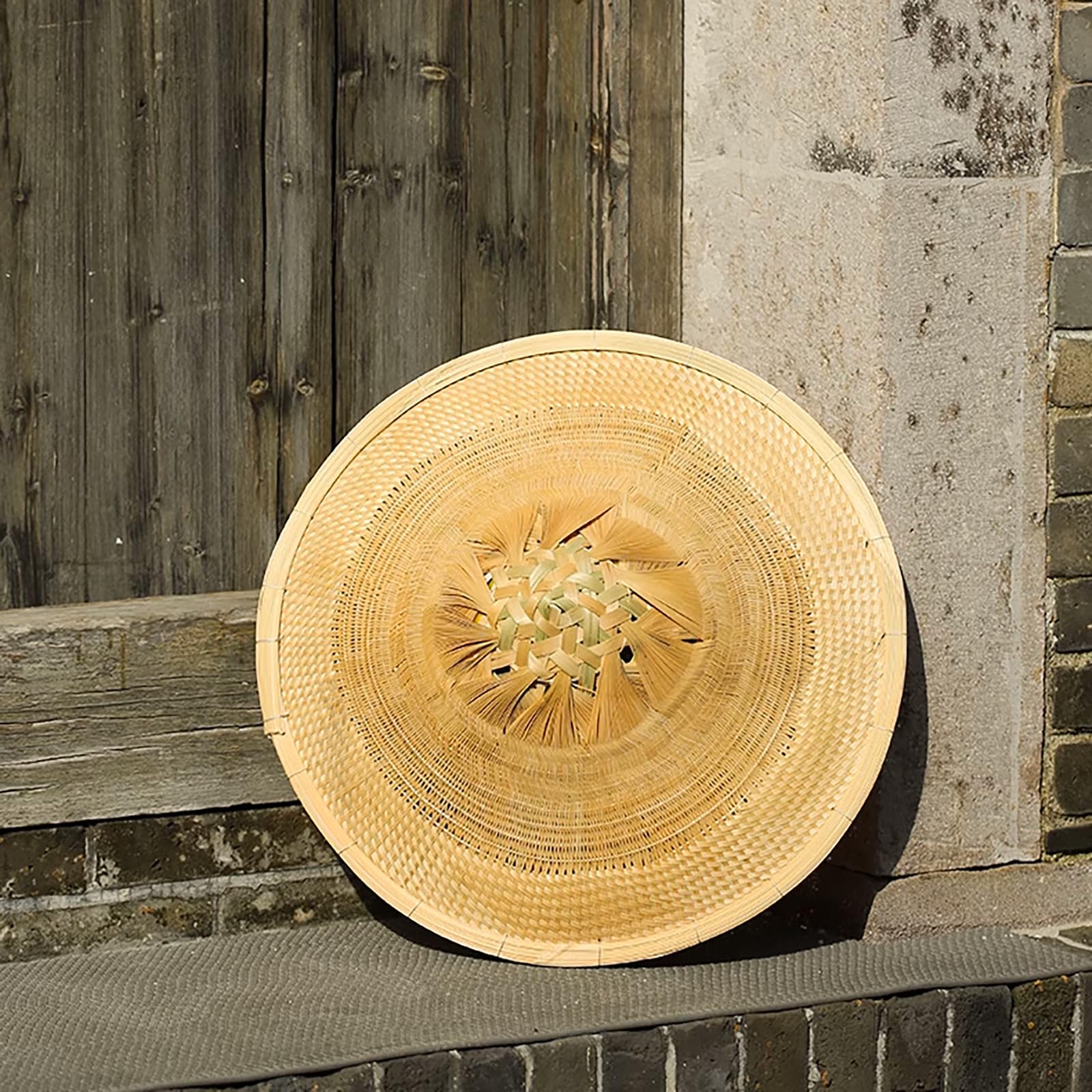 TIETHEKNOT Sombrero de paja de bambú hecho a mano (diámetro 42 cm, profundidad 12 cm), amarillo claro, 59