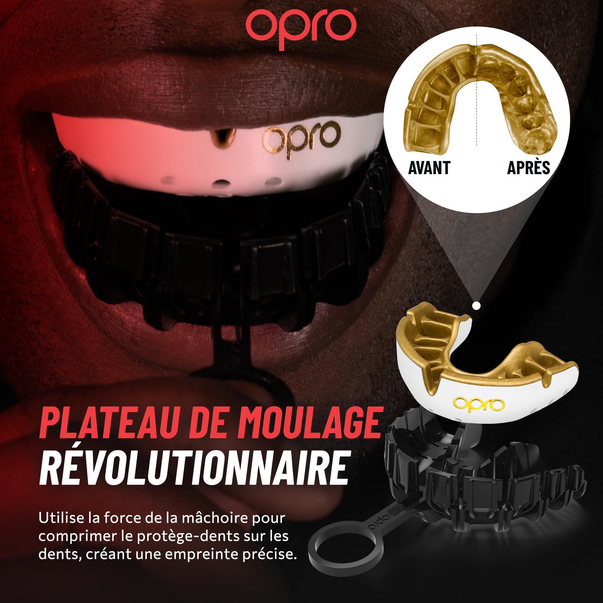 OPRO Protège-dents Niveau Argent – Ajustement Essentiel – Boxe, MMA, Rugby, Hockey – Adultes et Enfants – Facile à Mouler Soi-Même – Garantie Dentaire Incluse