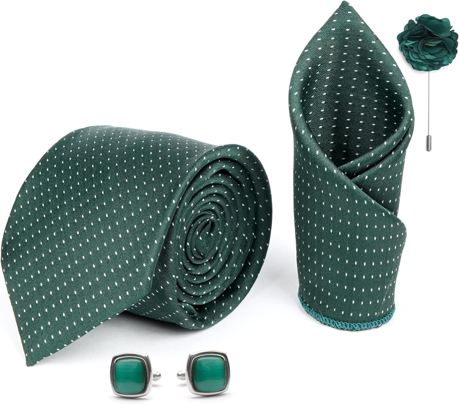 Tie for Men – Checkered Silk Neck Ties Set with Cufflinks Flower Pin, Pocket Square & Black Gift Box, Combo Necktie Sets for Office Wear, Formal Suits & Weddings (0, AXD1RX)