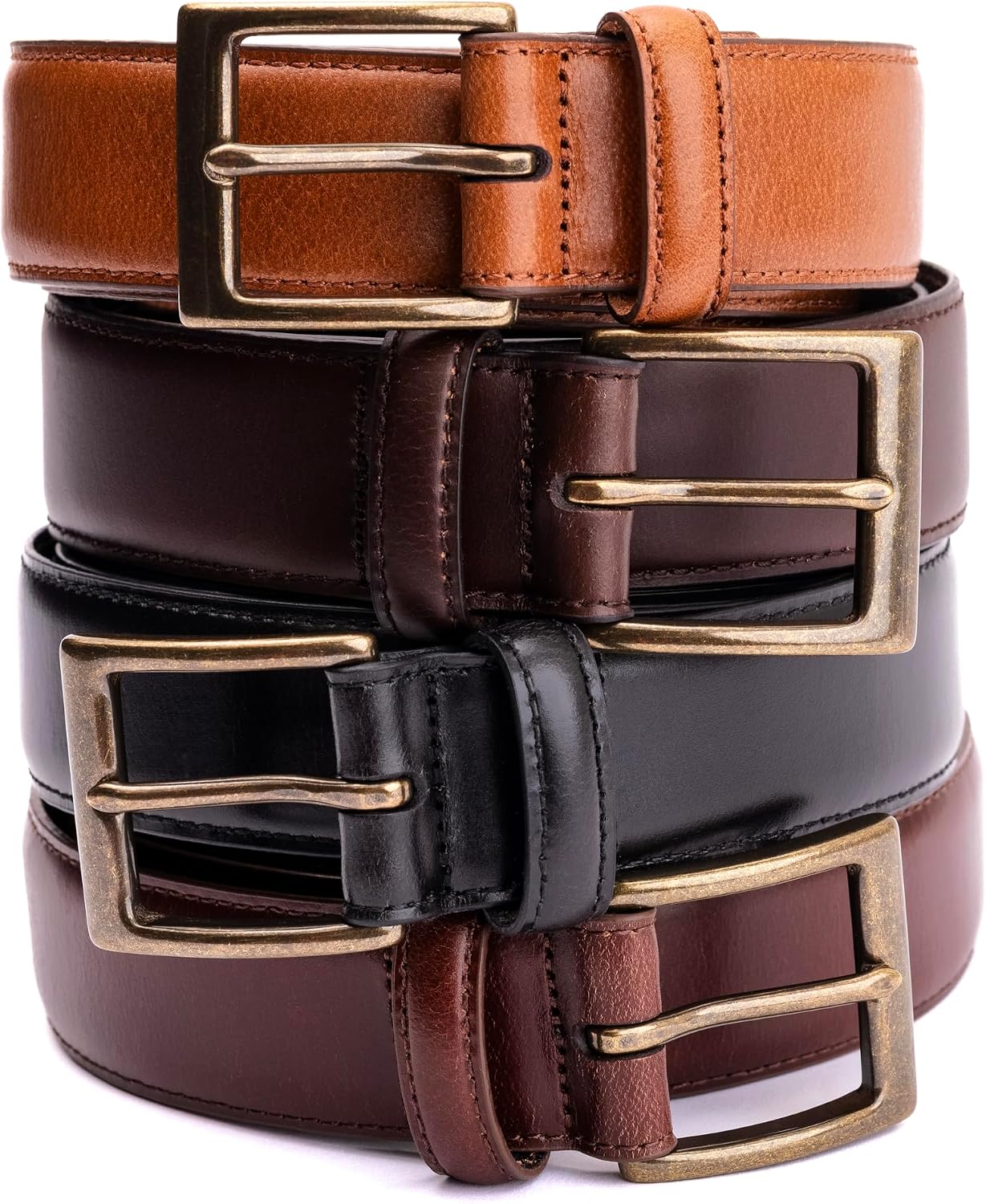 Portland Leather Women's Legacy Leather Belt - Full Grain Leather - Antique Brass Buckle - Feather-Edge Finish