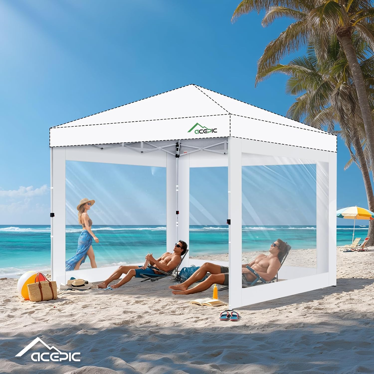 Acepic Clear Canopy Sidewalls for 10x10 Pop Up Tent, Transparent Window Curtain Cloth, 8 Mil PVC Enclosure Fabric with Zipper, Blue (3Pack Sidewalls Only, Not Included Frame&Top)