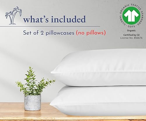 Miniatura 2 de California Design Den - Juego de 2 fundas de almohada 100% de algodón orgánico, tamaño King, con certificado de la Norma Mundial para Textiles