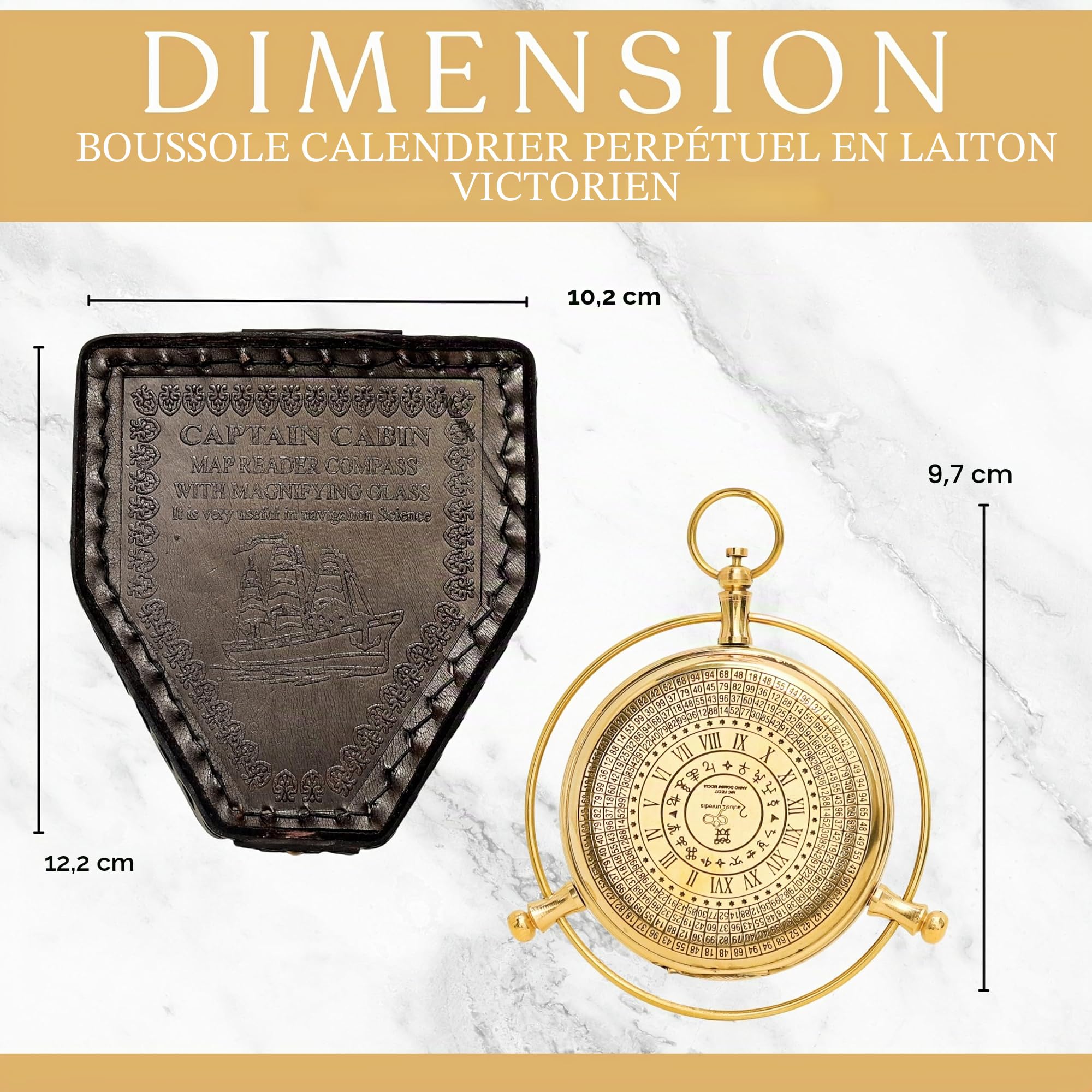 Aléthiomètre en laiton antique au design unique avec décor nautique - Cadeau de voyage pour les amateurs de films cultes, cadeau de Noël, souvenir de baptême, mariage, anniversaire et anniversaire
