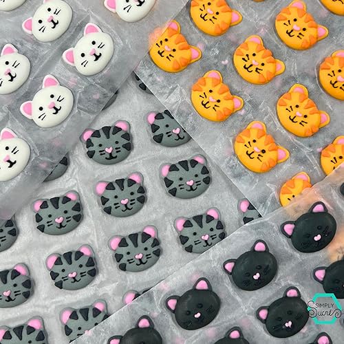 Miniatura 3 de Gatitos y flores de glaseado  26 piezas  Decoraciones de azúcar  Gatos glaseados  Mini gatos de azúcar  Gatitos de azúcar comestibles  Flores de