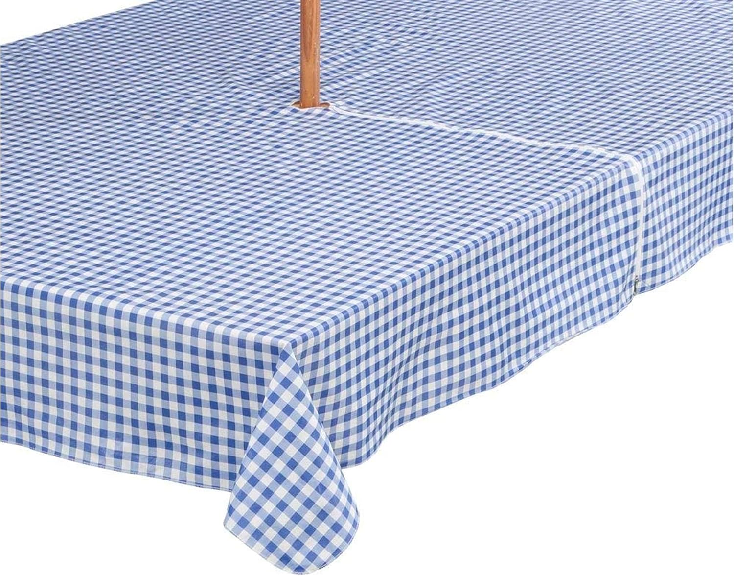 LAMINET Zippered Deluxe Drop Patio Tablecloth - 60 x 90 Oblong - Checkered - Blue Pattern - EASY to USE without HAVING to TAKE OUT YOUR UMBRELLA!!!