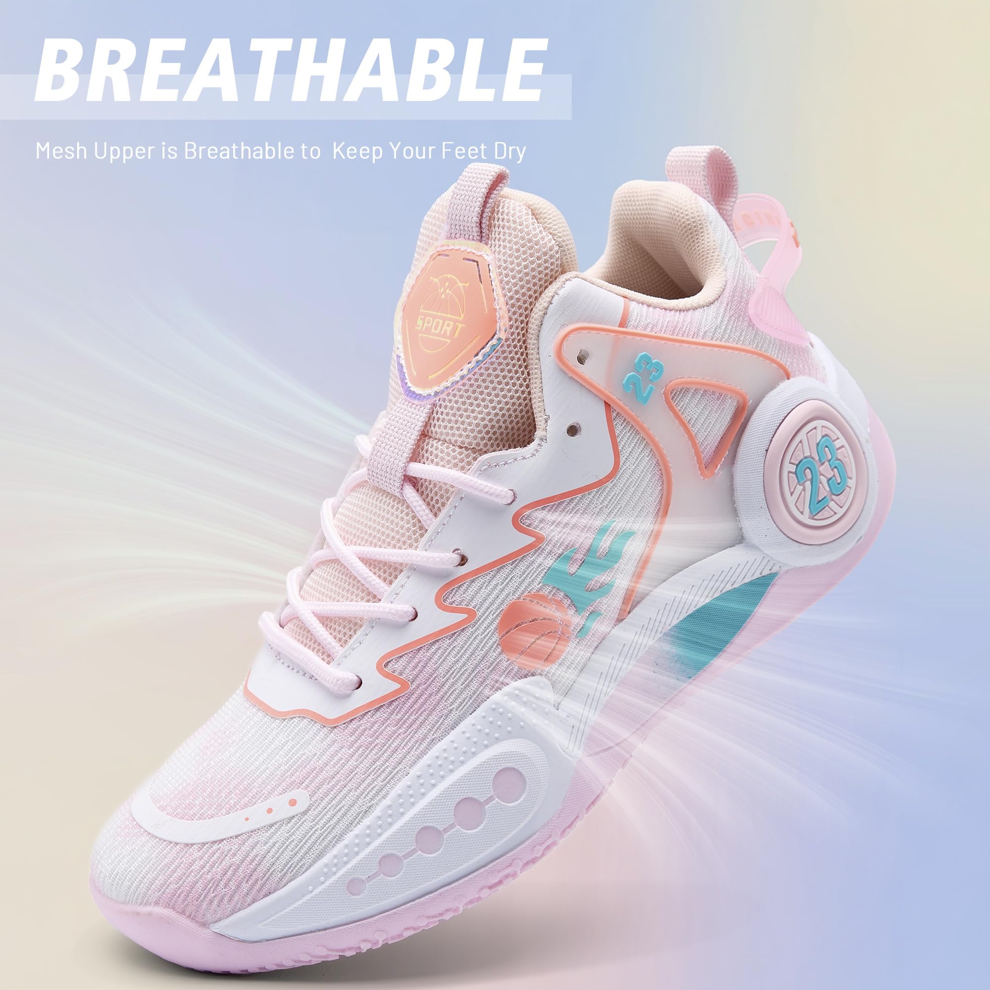 CJSPORX Women Men Basketball Shoes Non Slip Breathable Outdoor Fashion Unisex Sneakers Pink Size 8