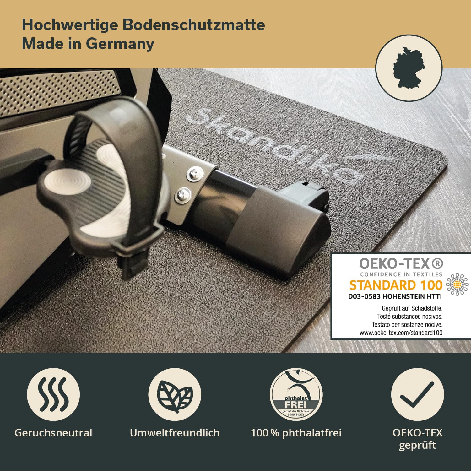 Skandika Bodenschutzmatte für Heimtrainer Rudergeräte und Vibrationsplatten | Made in Germany, Multifunktionsmatte, Sport und Fitness, geruchsneutral, rutschfest, stoßfest, wasserabweisend | 4 Größen
