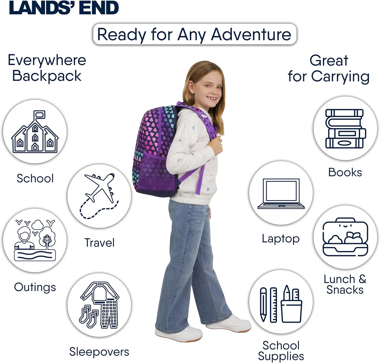 Lands' End Unisex Kids Medium ClassMate Lightweight Durable Elementary School Backpack, Rose Violet - Image 2