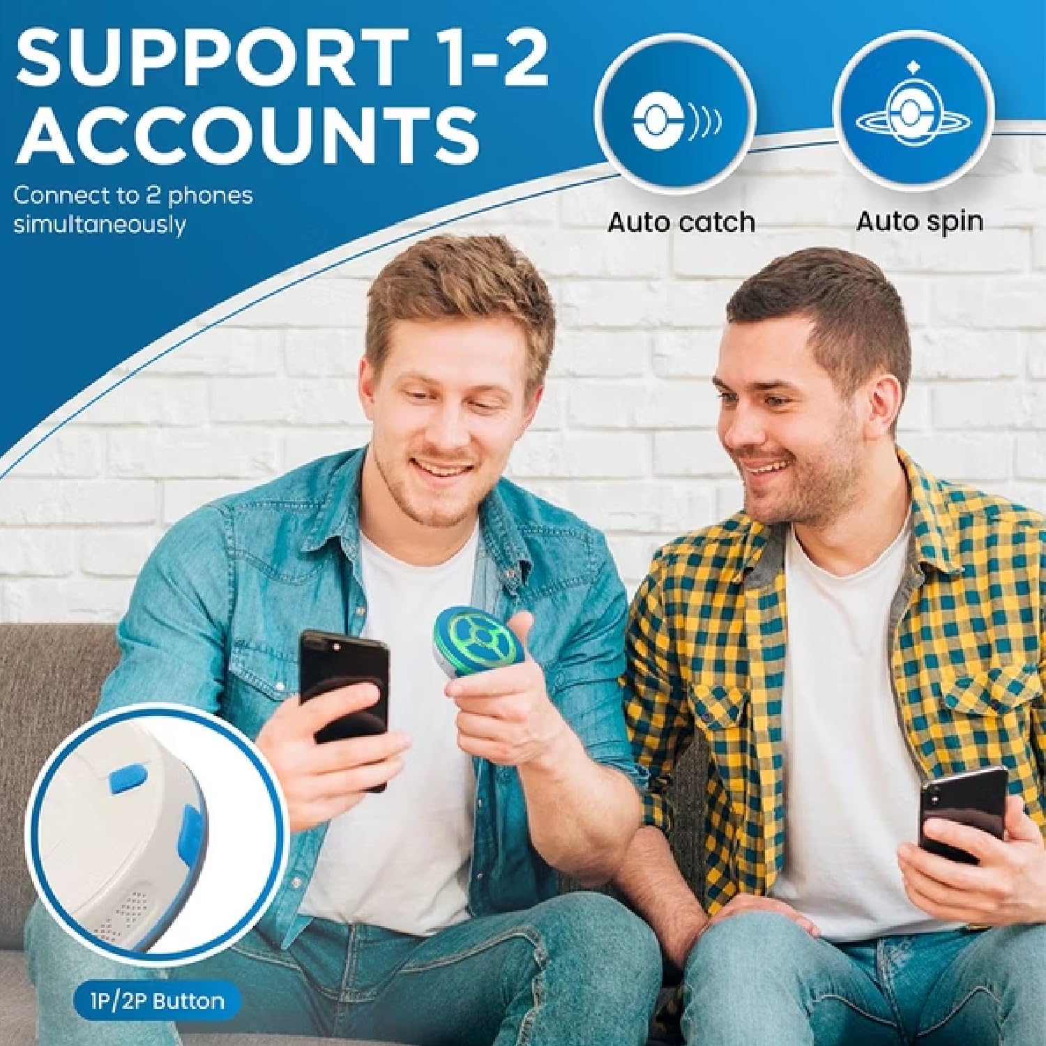 MEGACOM DuoMon 3 Versione Pro-Caricamento senza fili, Rotazione Automatica/Cattura Automatica/Dispositivo Bluetooth per Account Doppi per Poké Go, Portata di 20m, Compatibile con iOS 14+/Android 8+