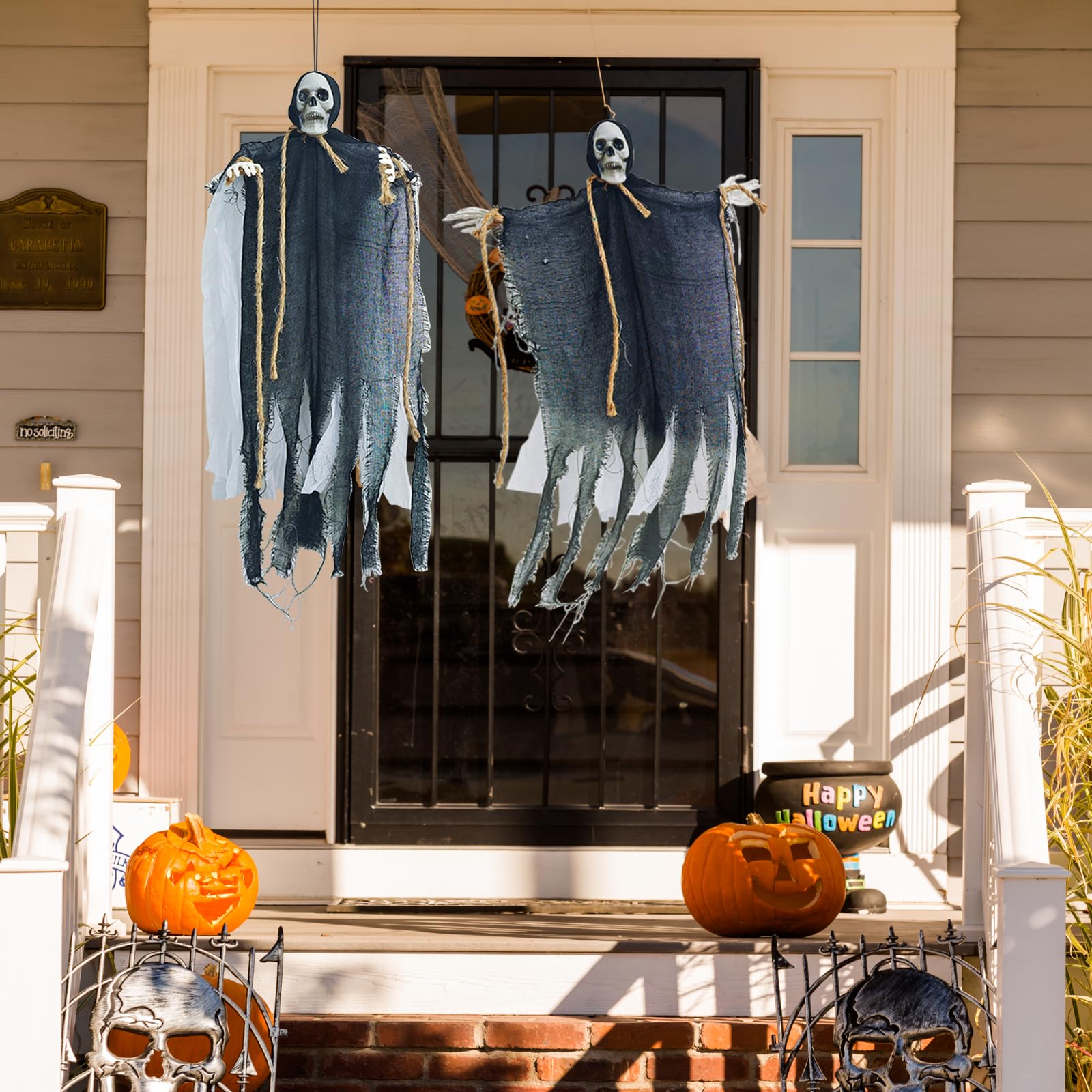 Decoración de fantasma colgante de Halloween, decoración de árbol fantasma de esqueleto, bata negra