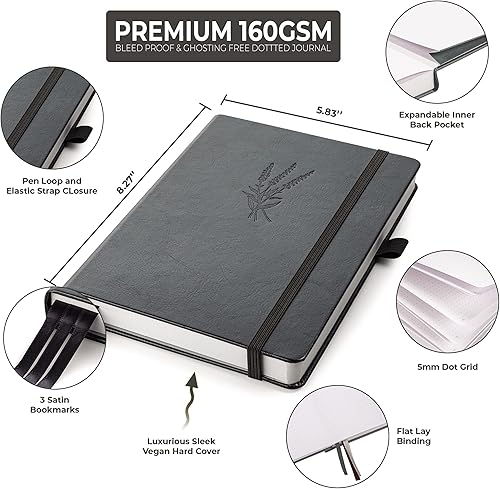 Miniatura 2 de Diario punteado, papel blanco grueso de 5.64 ozm, 200 páginas de cuadrícula de puntos numerados, cuadernos a5 con viñetas punteadas, incluye una