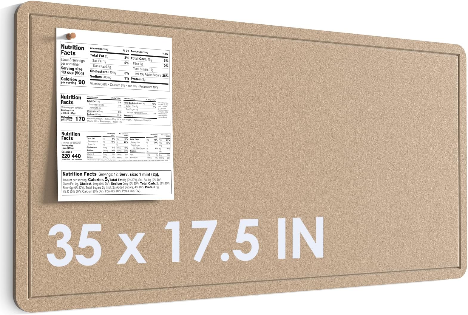 MaxGear 掲示板 35インチ x 17.5インチ、折りたたみ式フェルトボードビジョンボード用品、コルクボード、オフィス、自宅、学校用、壁用の小さなピンボード、装飾写真フレームディスプレイボード、ベージュブラウン