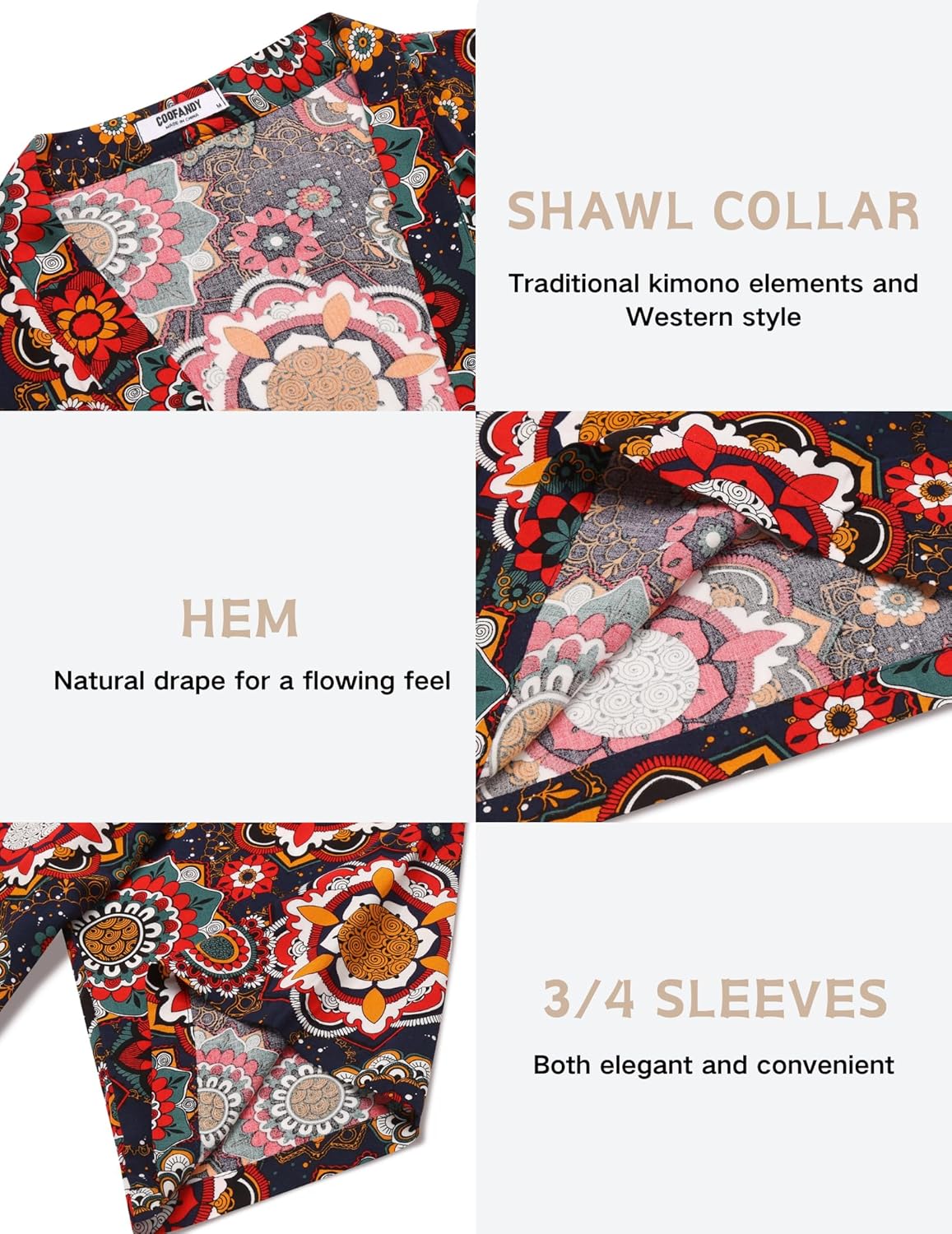 COOFANDY Men's Lightweight Kimono Robe Jacket Printed Japanese Style Bathrobes Casual Open Front Long Cardigan Coat Outwear - Image 4