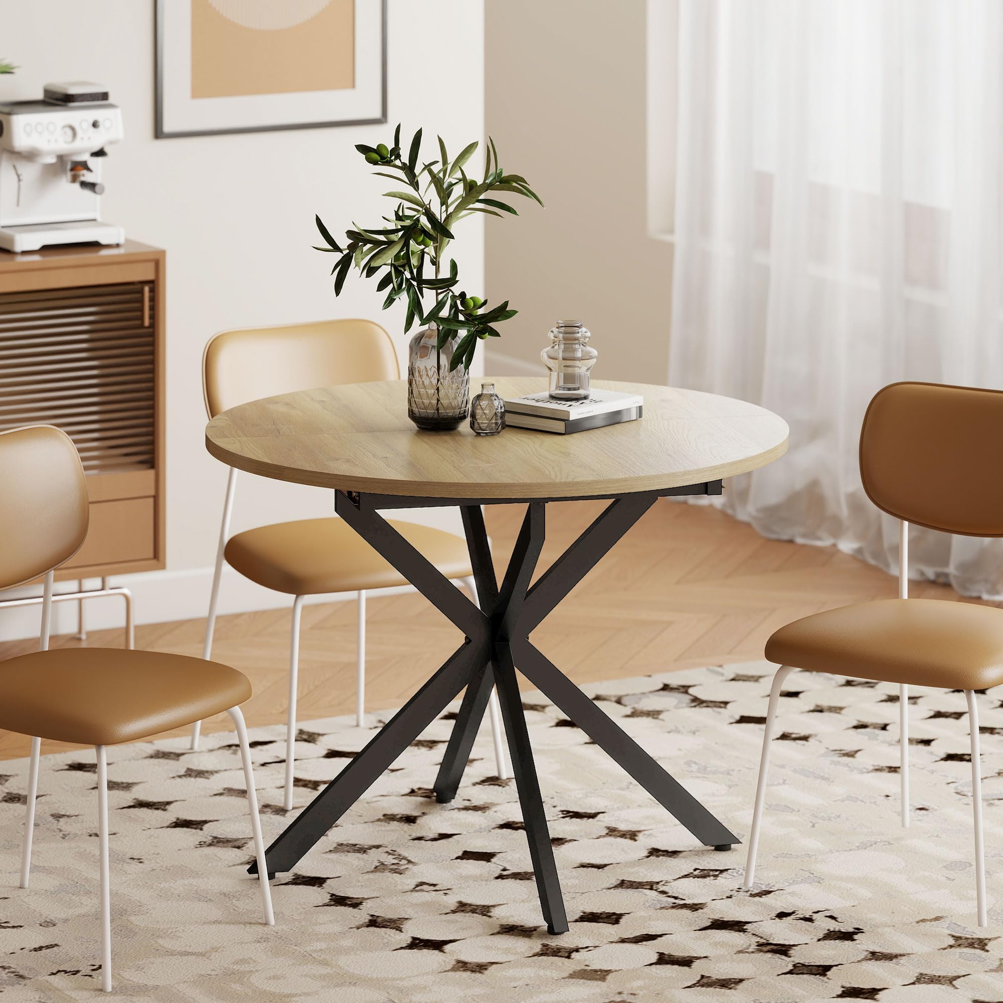 HOMCOM Tavolo da Pranzo Allungabile 4-6 Persone Base X 100-135cm Naturale | Pannelli a Farfalla, Tavolo Rotondo Allungabile ad Ovale, Stile Industriale, per Sala da Pranzo, Soggiorno
