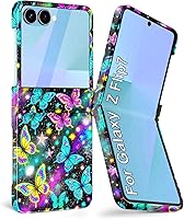 Vista 23 de Btscase Funda para Samsung Galaxy Z Flip 5, protector de pantalla frontal integrado, patrón de mármol dorado con purpurina de policarbonato duro