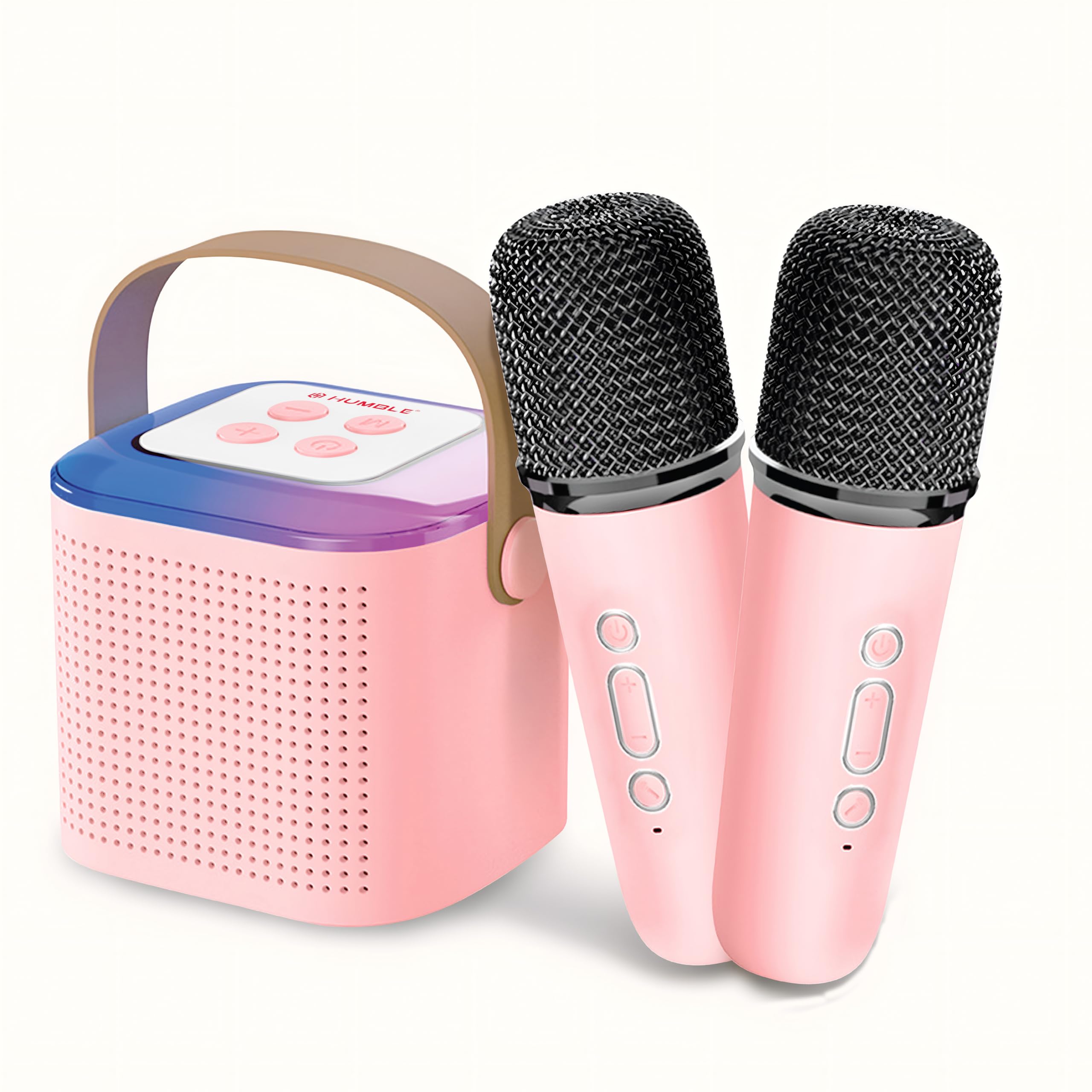 HUMBLE® Kroko Mini Karaoke 5W Bluetooth Speaker with 2 Wireless Mics, Bluetooth 5.3, 5V Type-C Charging, Voice Changer, RGB Lights, TF Card Support, Portable Singing Speaker for Kids & Parties - Pink-image-26