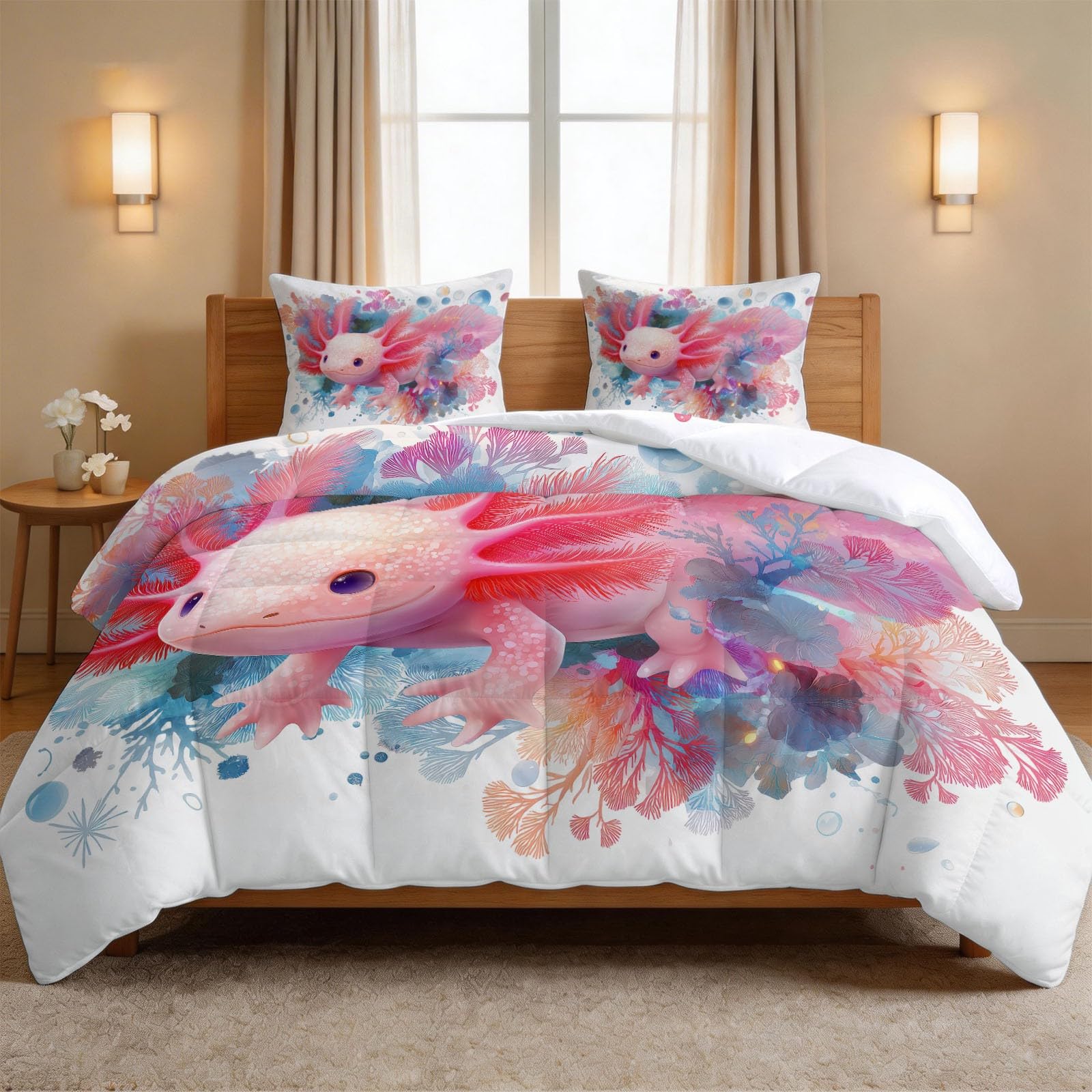 Couette imprimée 200x200 cm axolotl animaux marins avec taies d'oreiller