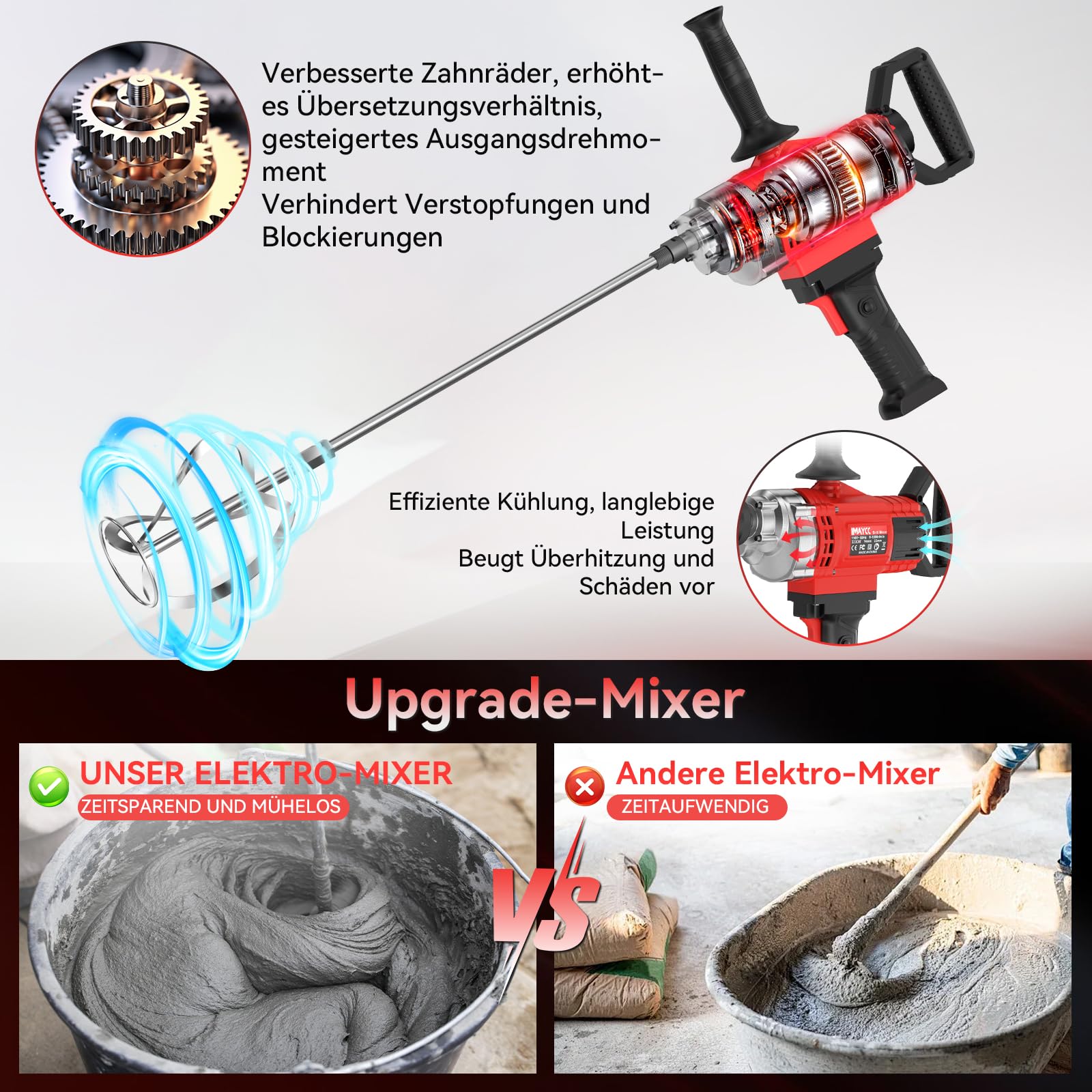 IMAYCC Neu 2-in-1 Bohren Rührwerk Set, Tragbarer Betonmischer 3200W 20A für Bohren und Mischen, Variabler Geschwindigkeit Betonschlamm Mixer, Ideal für Futtermittel, Putz, Farbe, Zement, Mörtel etc.