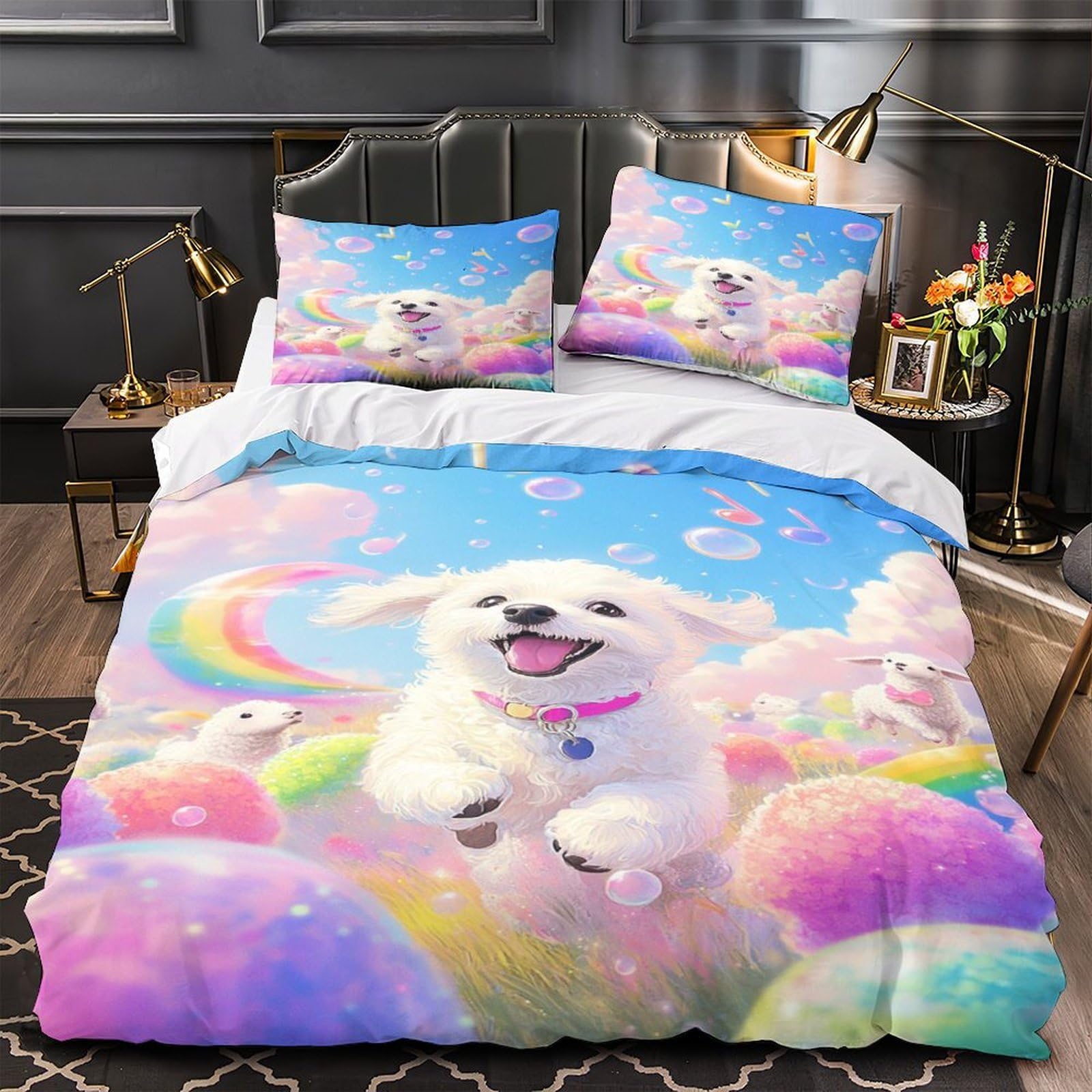 Parure lit respirante et hypoallergénique en microfibre douce motif cute puppy 3D King