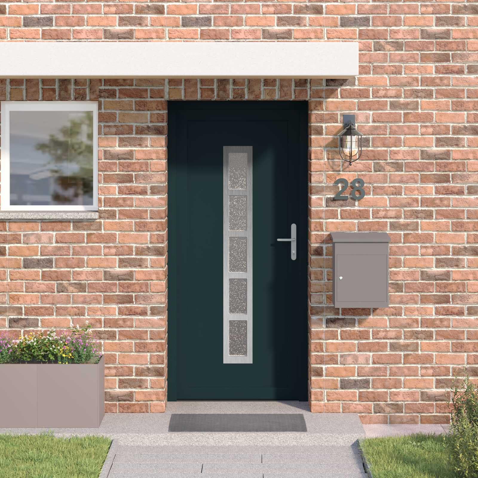 Vordertür Anthrazit PVC 98 x 208 cm Haustür mit Mehrfachverriegelung und Wärmedämmung für Außen und Innenbereich, inklusive Schloss, Beschlag, Zarge, Dichtung