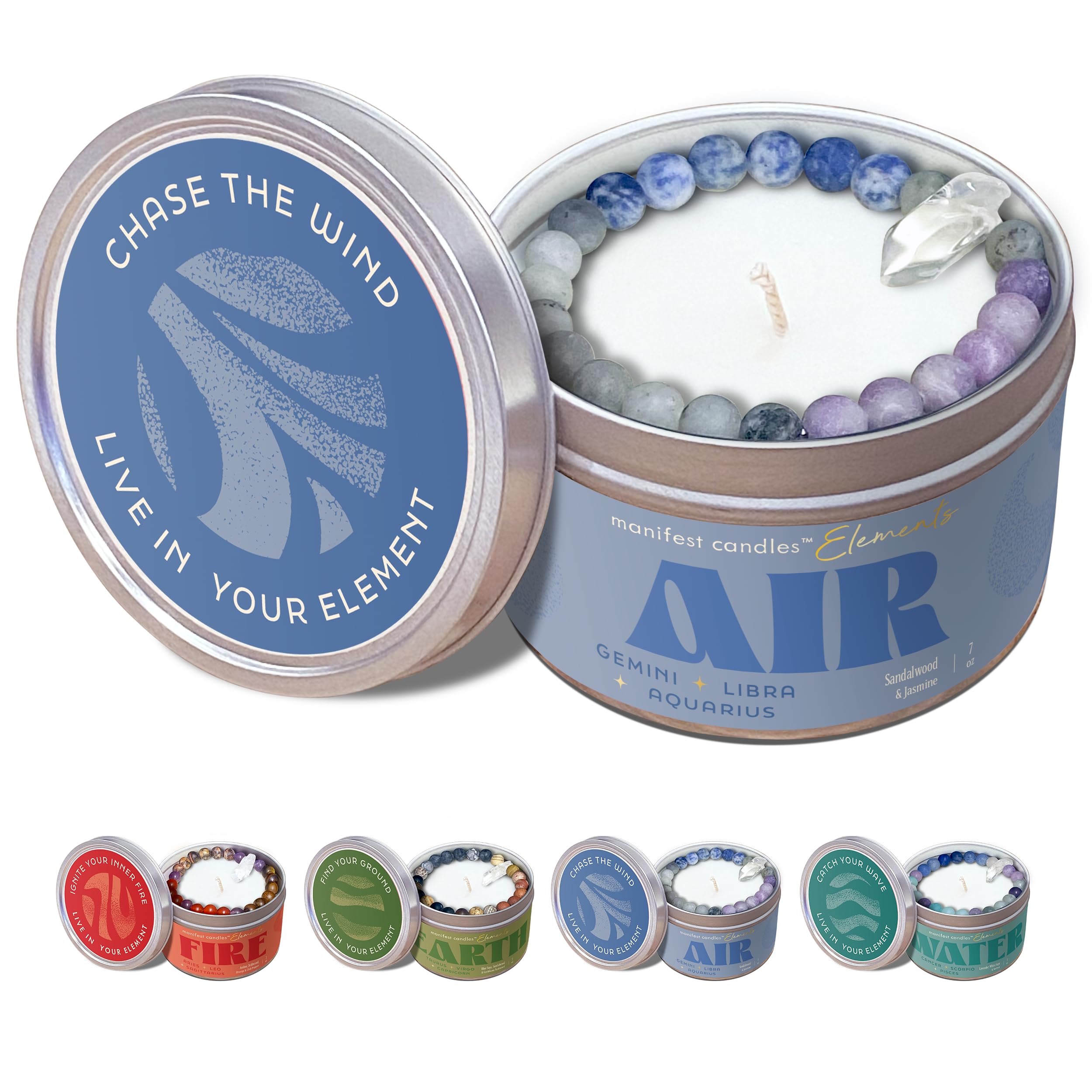 Manifest Crystals Crystal Candle (Air Tin)