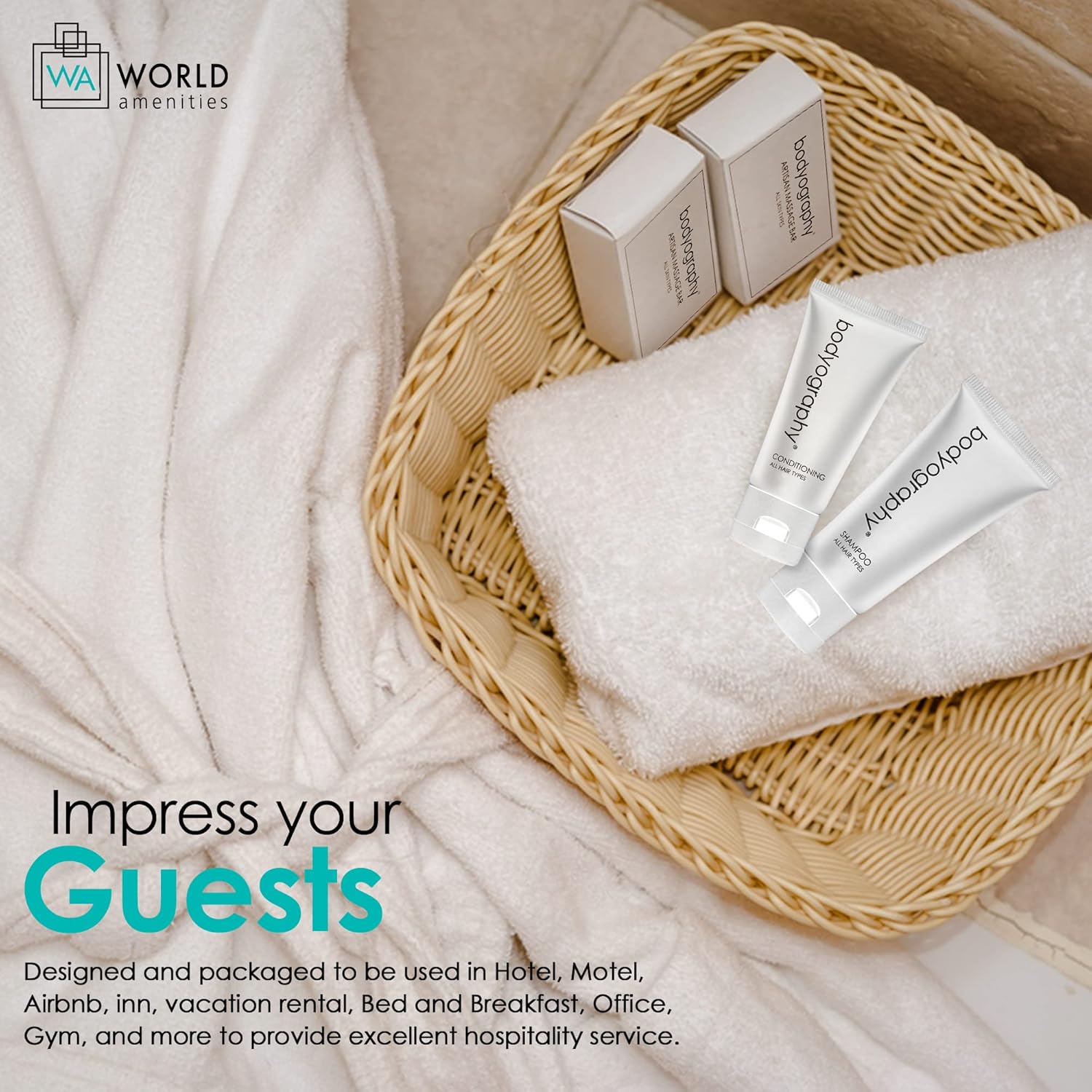 World Amenities Bodyography Blanc-Bulk Artisan Massage Bar|200 Count, 1.8 oz Vanilla White Tea, Mini Travel Size Toiletries 100% Recyclable Individually Boxed Hotel Amenities, for All Skin Types