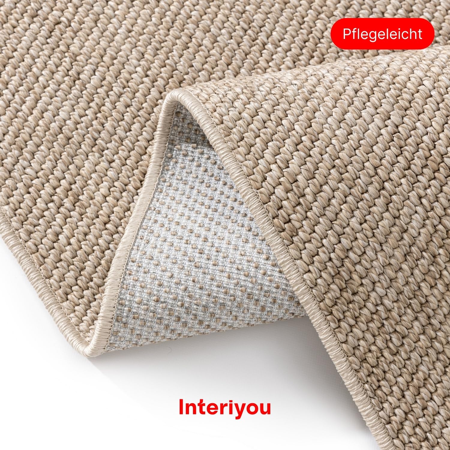 Interiyou Outdoor Teppich Wetterfest Asti - Läufer 80x300 cm Taupe - Jute Optik - Wasserfest für Balkon, Terrasse, Garten - Outdoorteppich passend auch für Wohnzimmer, Schlafzimmer und Küche