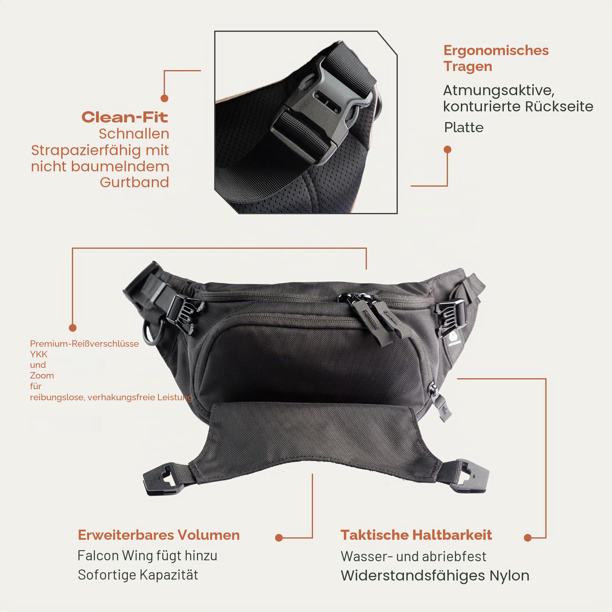 ARTERRA Falcon2L Bauchtasche – 2 Liter Sling Hip Bag mit verstellbarer Erweiterung, kompakt, leicht, für den täglichen Gebrauch, Outdoor, Hundespaziergänge, Wandern, Obsidian Black, Einheitsgröße, Hip