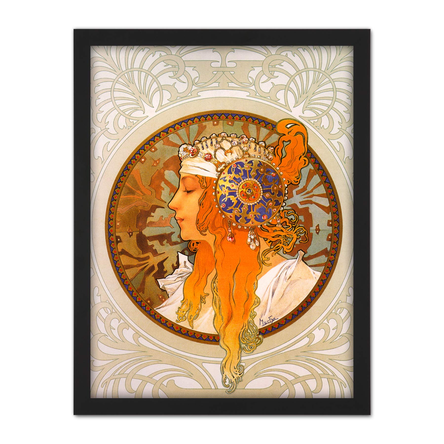 Wee Blue Coo Mucha Byzantine Head Blonde Headdress Artwork Framed Wall Art Print 18X24 Inch