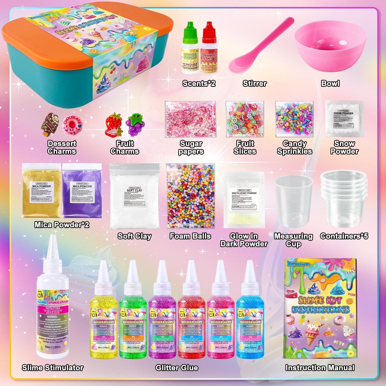 Kit Slime Fai da Te per Bambine, Glimmer Crunchy, Kit Slime Galaxy | Slime Burro, Schiuma, Nuvola con Aggiunte, Palline di Schiuma, Charm, Regali per Feste per Bambini 3-12 anni