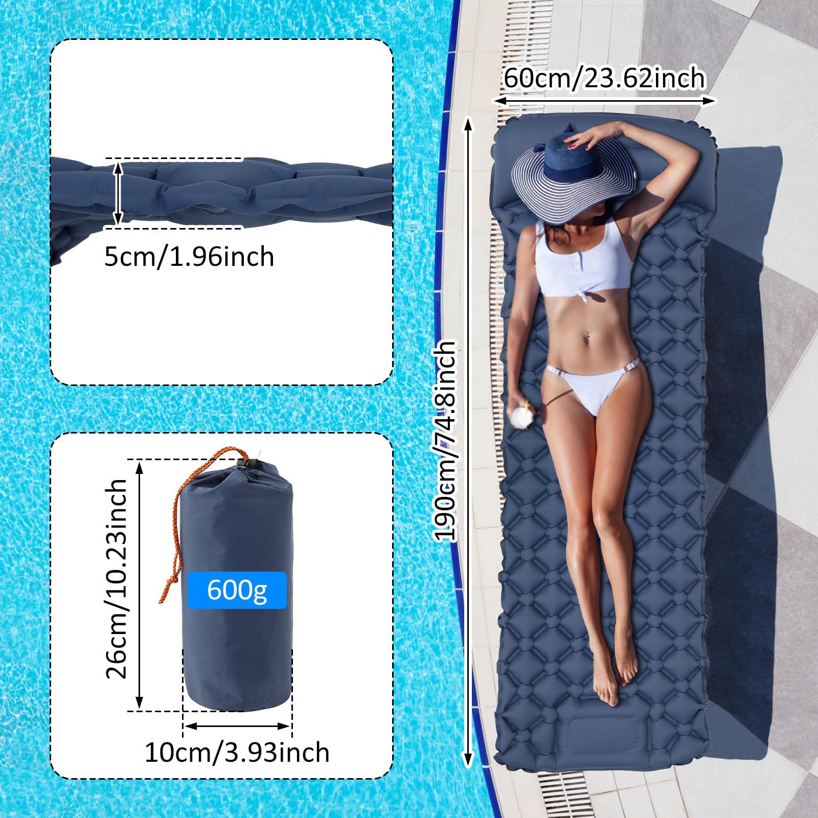 Sleeping Pad for Camping with Pillow - Ultralight(1.3lbs) Inflatable Tent Mattress, 4