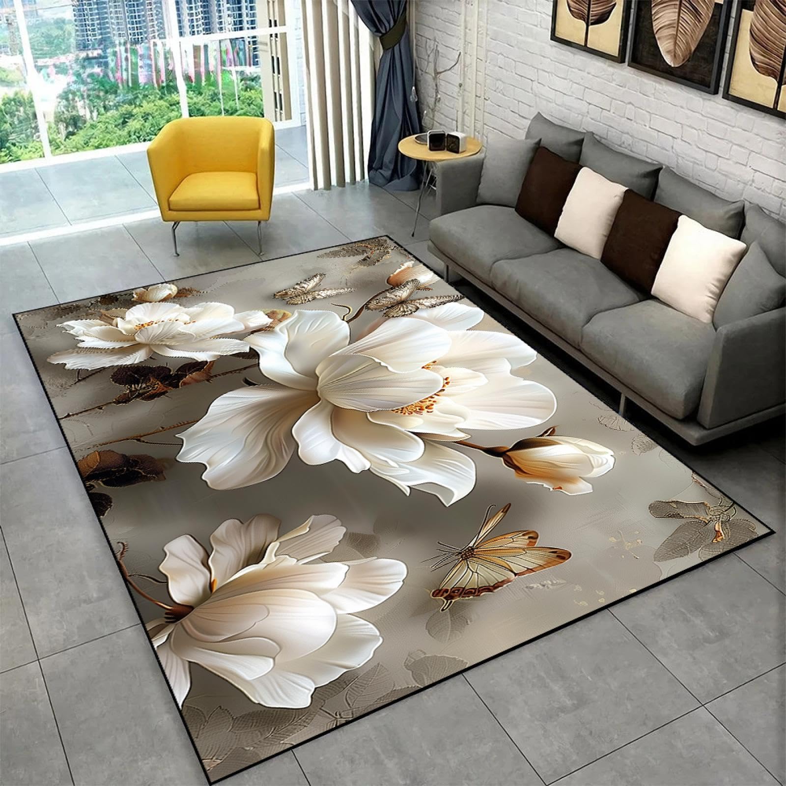 Alfombra retro para sala de estar de 160x200cm que decora con un estilo floral de lujo