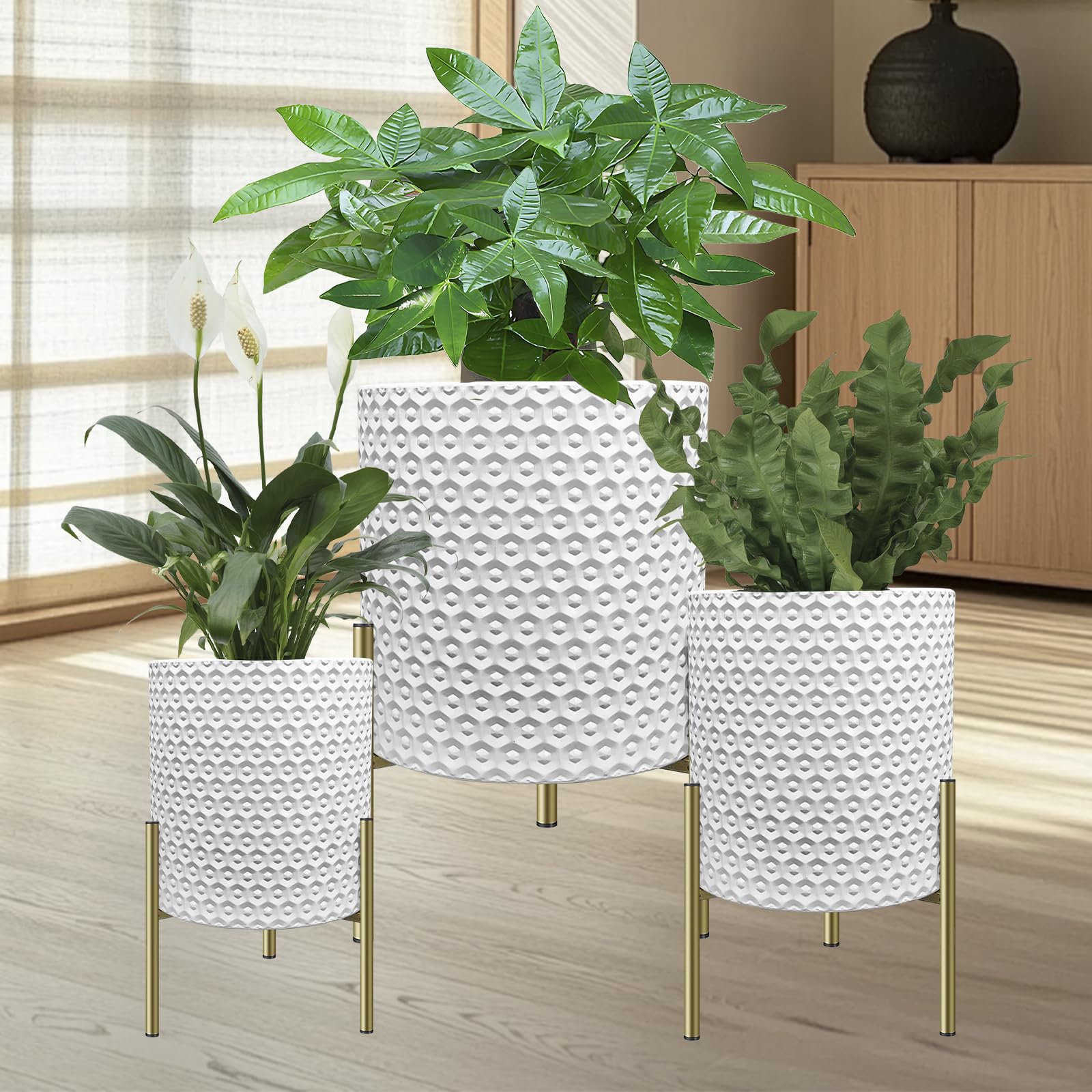 Photo 1 of ** sold as is no refund/return**
Meduofon 3 Pack Planter Pots with Stand and Drainage Holes, 8/10/12 Inch Indoor/Outdoor Plant Pots, Lightweight Durable Flower Pots for Herbs, Succulents, Modern Home Decor (White D1)