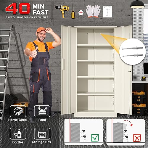 Miniatura 6 de Superday Armario de Almacenamiento de Metal para Garaje con Cerradura, 71" de Alto Armarios de Almacenamiento con Cerradura con Puertas y 4 Estantes
