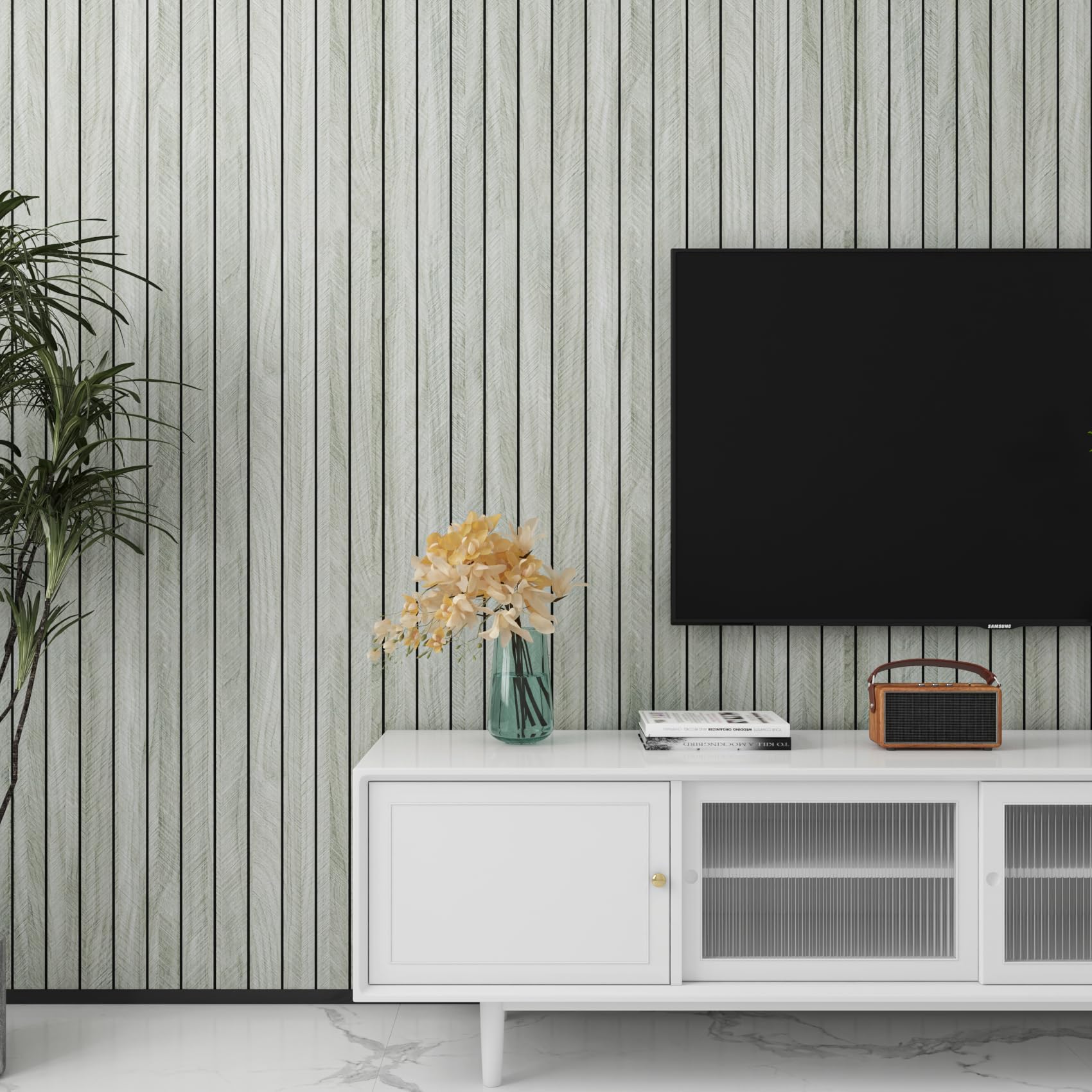 LaCheery 60cm x 300cm Pannelli Decorativi per Pareti PVC 3D Rotolo Pannelli da Parete Effetto Legno Carta da Parati Adesiva Muro Grigio Chiaro Spesso Impermeabile per Muro Armadio Soggiorno Salone