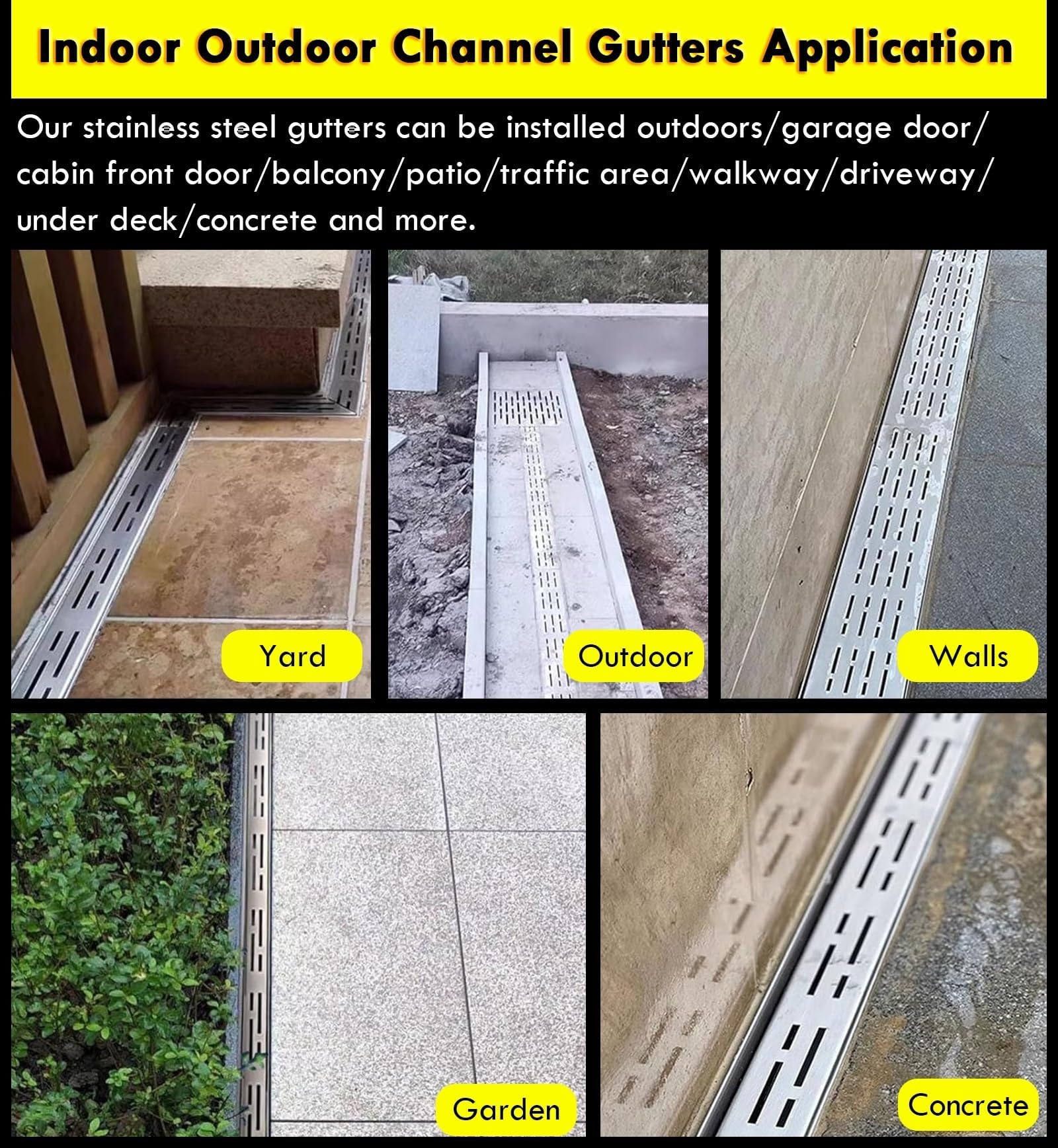 Genérico Kit de Drenaje de Canal Delgado de 39" - Paquete de 4 Juegos de zanjas de Drenaje Exteriores de Perfil bajo, Ideal para Patios, concreto, cenadores, cocinas, pi